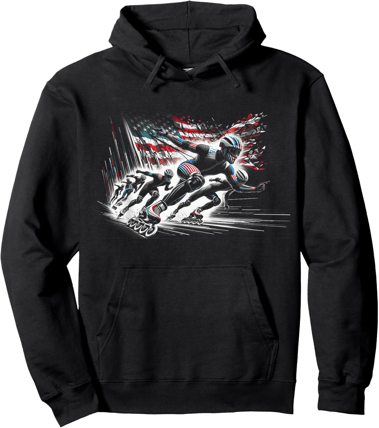 Inline Speed Skating American Flag Roller Blading Hoodie - Hoodie | Black