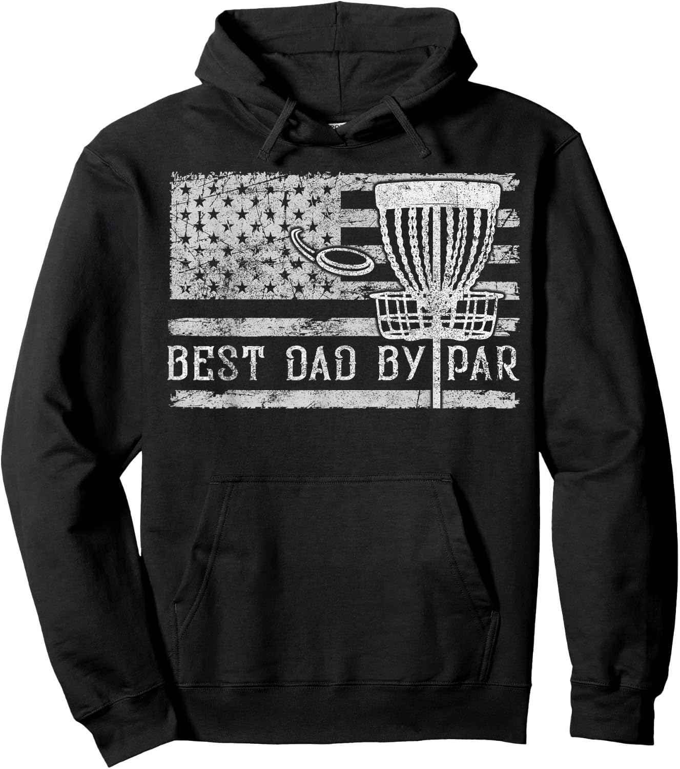 Best Dad By Par Vintage American Flag Disc Golf Father's Day Hoodie - Hoodie | Black