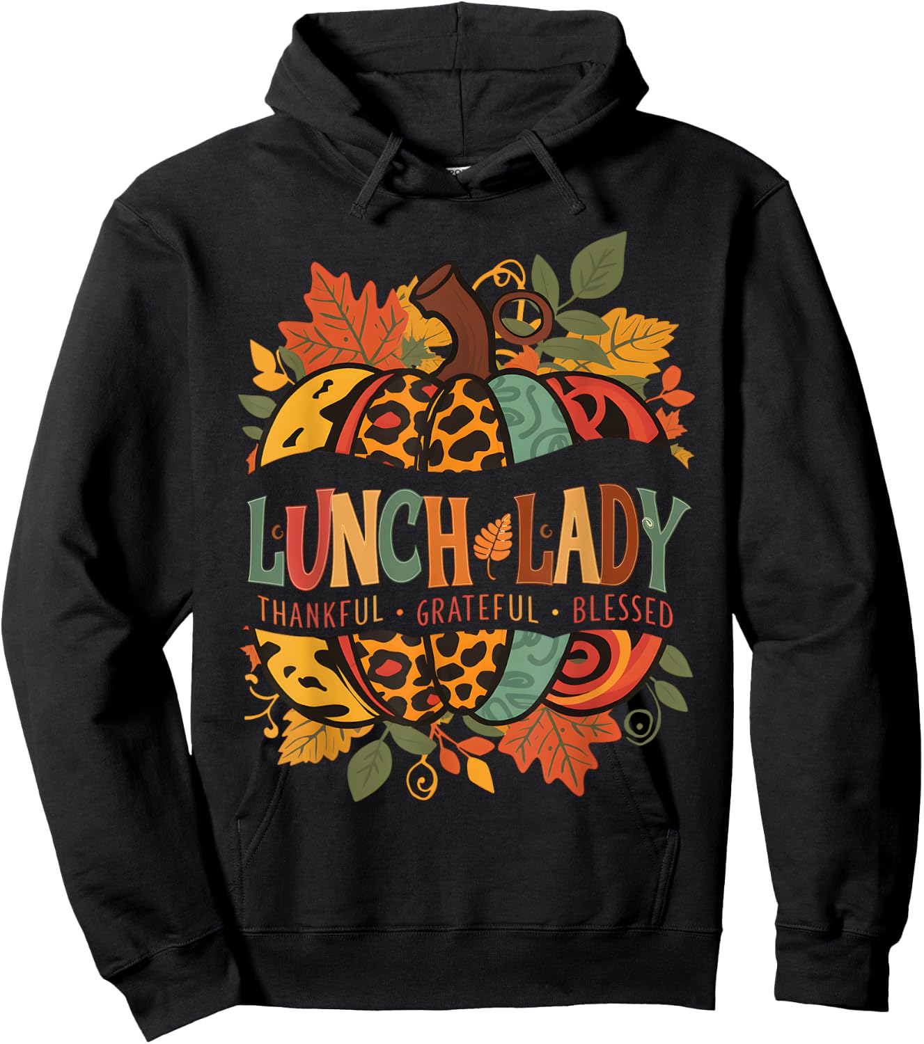 Leopard Pumpkin Fall Autumn Thanksgiving Lunch Lady Women Hoodie - Hoodie | Black