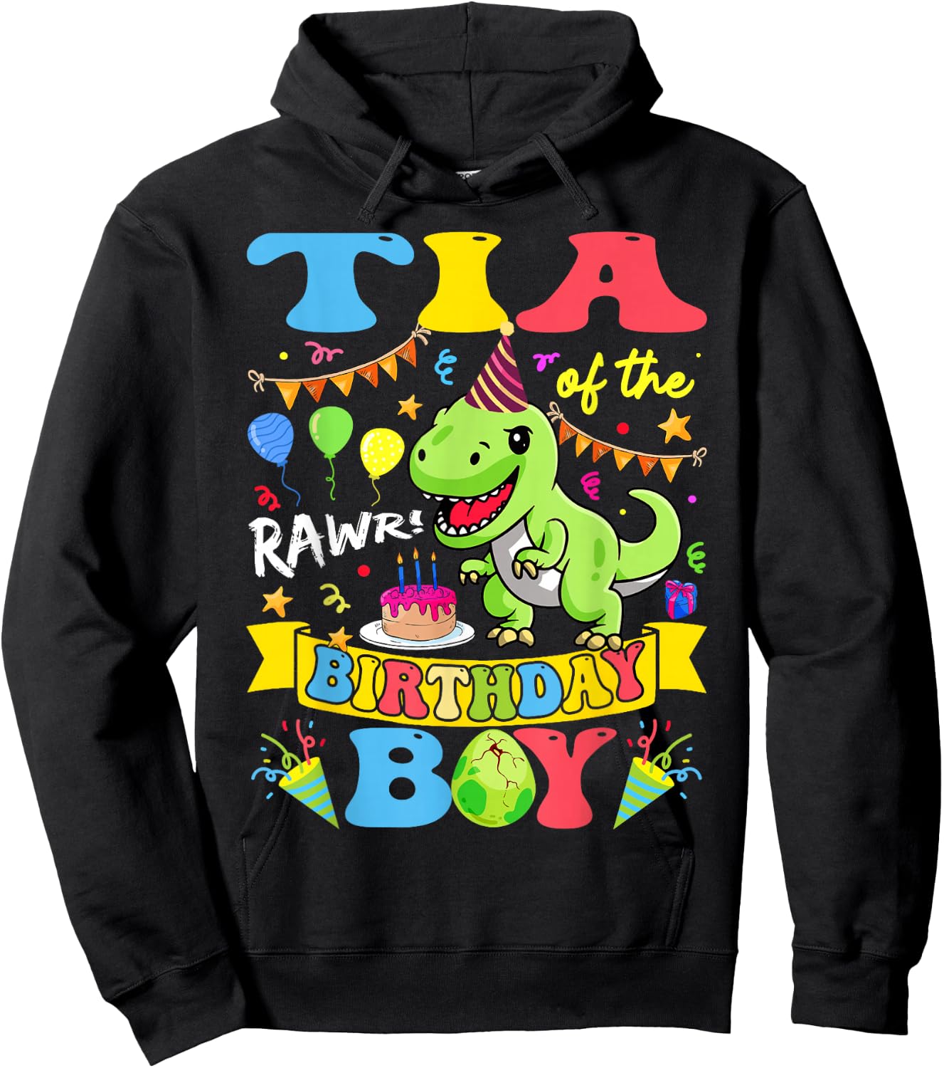 Tia Of The Birthday Boy T-Rex Dinosaur Birthday Groovy Hoodie - Hoodie | Black