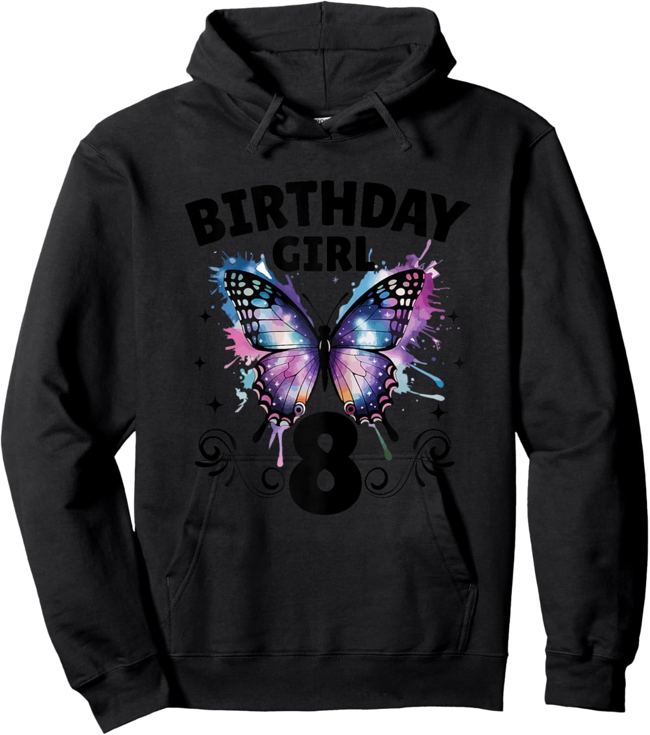 Birthday Girl Eight Years Old Butterfly 8th Birthday Party Hoodie - Hoodie | Black