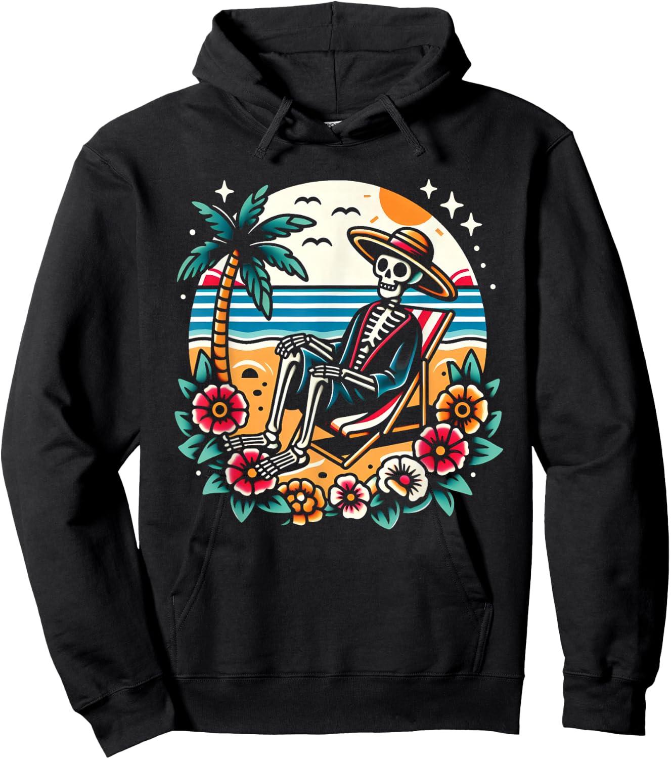 Skeleton On The Beach Traditional Tattoo Artist Inked Hoodie - Hoodie | Black