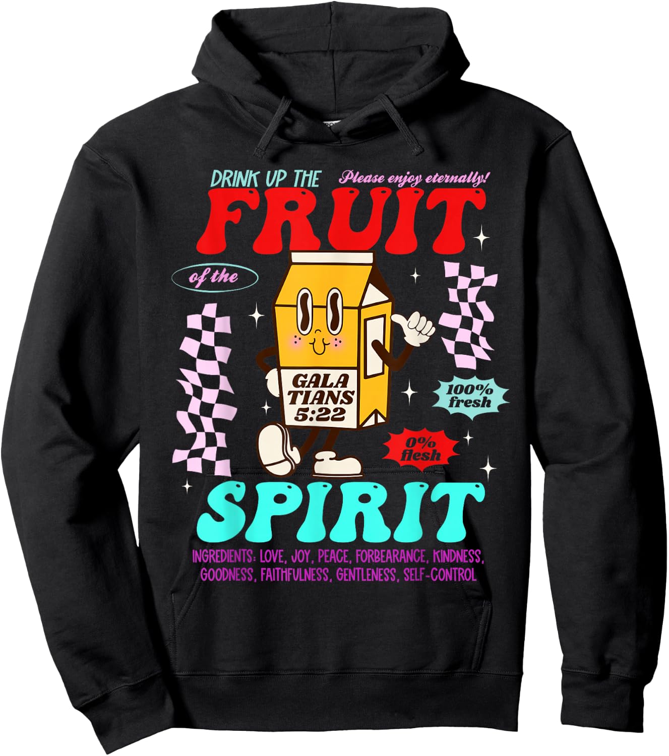 Drink Up Fruit Of The Spirit Christian Milk Bottle Checkered Hoodie - Hoodie | Black