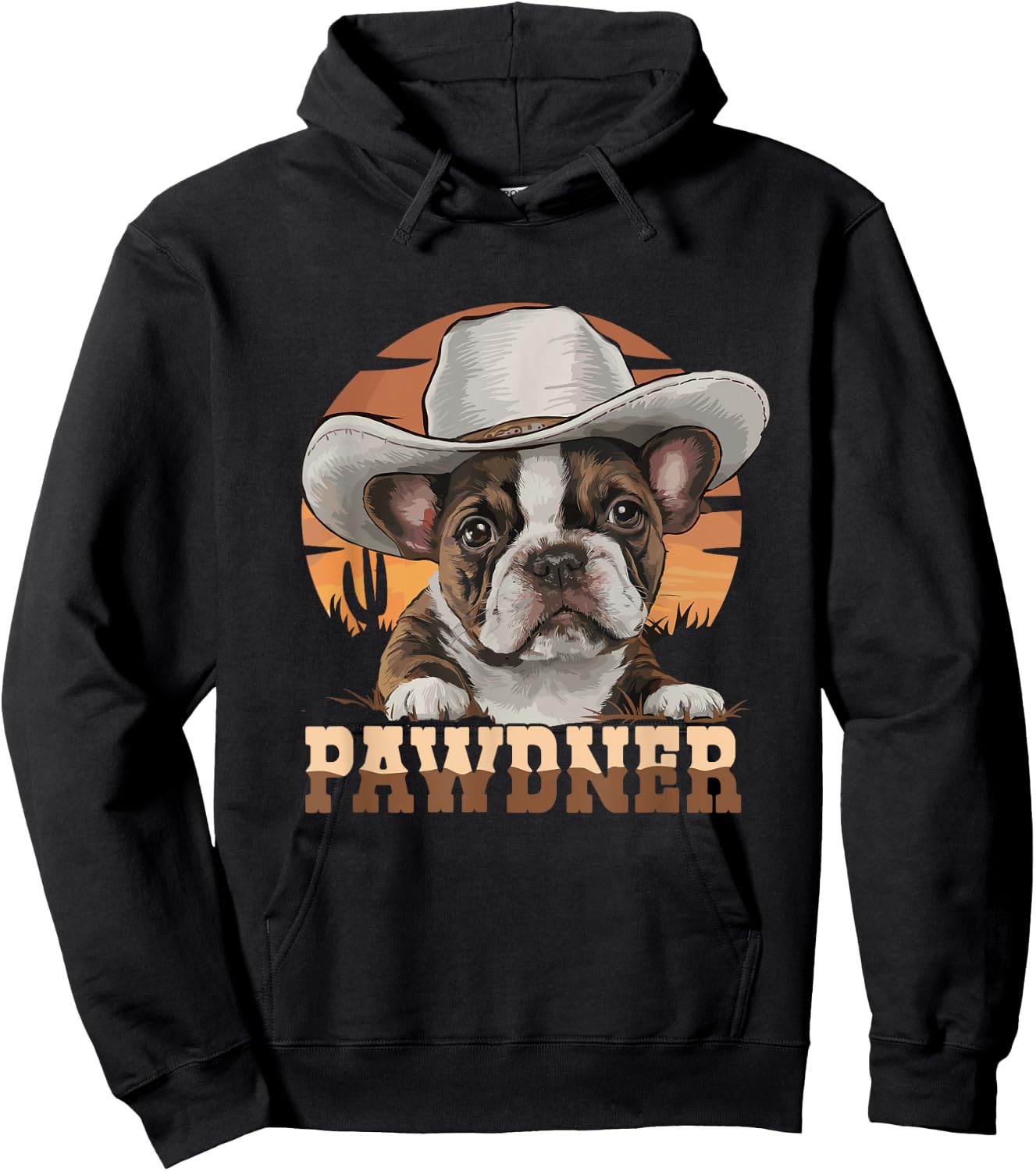 Pawdner Western Cowboy Hat French Bulldog Puppy Dog Mom Hoodie - Hoodie | Black