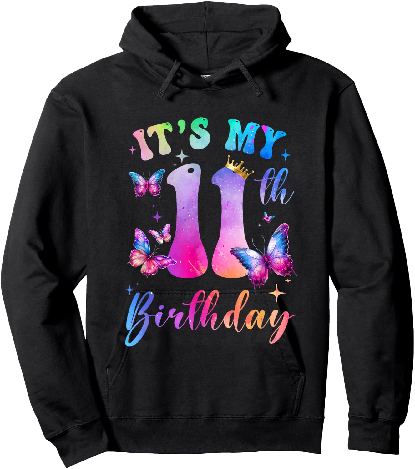 Its My 11Th Birthday Girls Butterfly Theme Party 11 Year Old Hoodie - Hoodie | Black