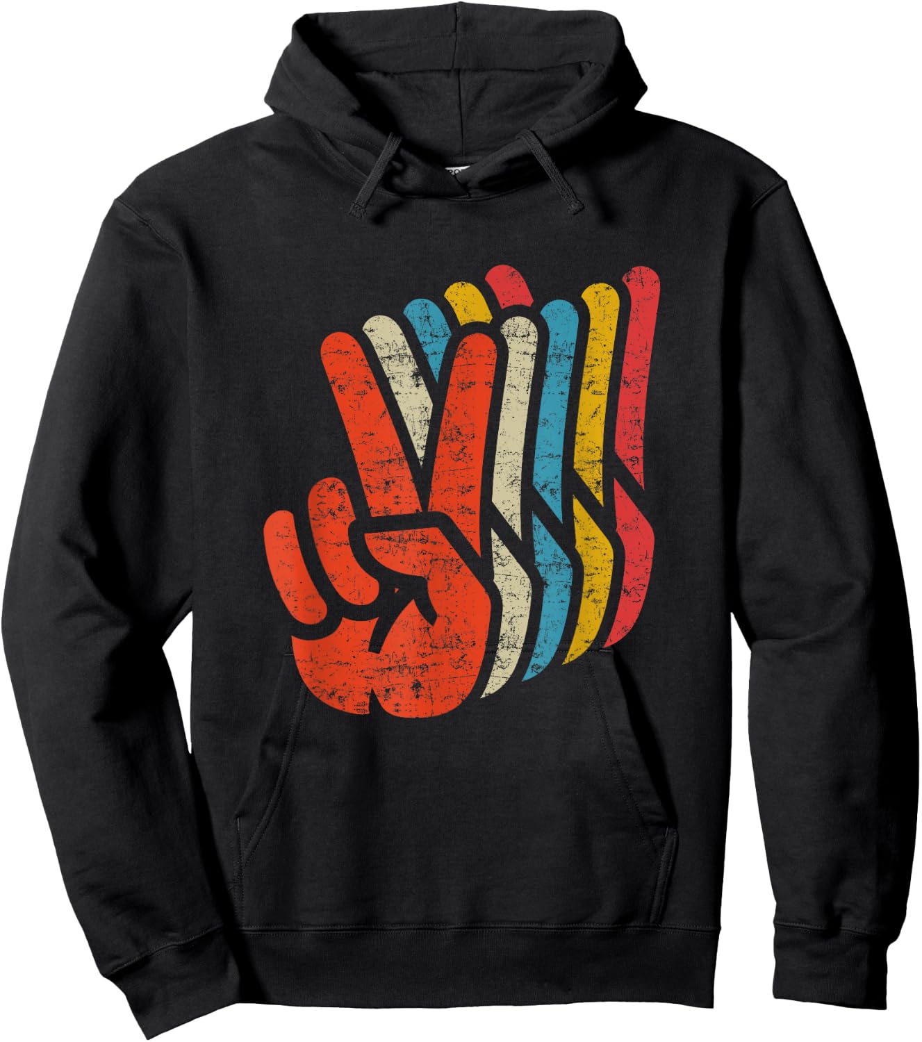 Retro Peace Sign V Fingers Graphic 60s 70s Vintage Peace Hoodie - Hoodie | Black