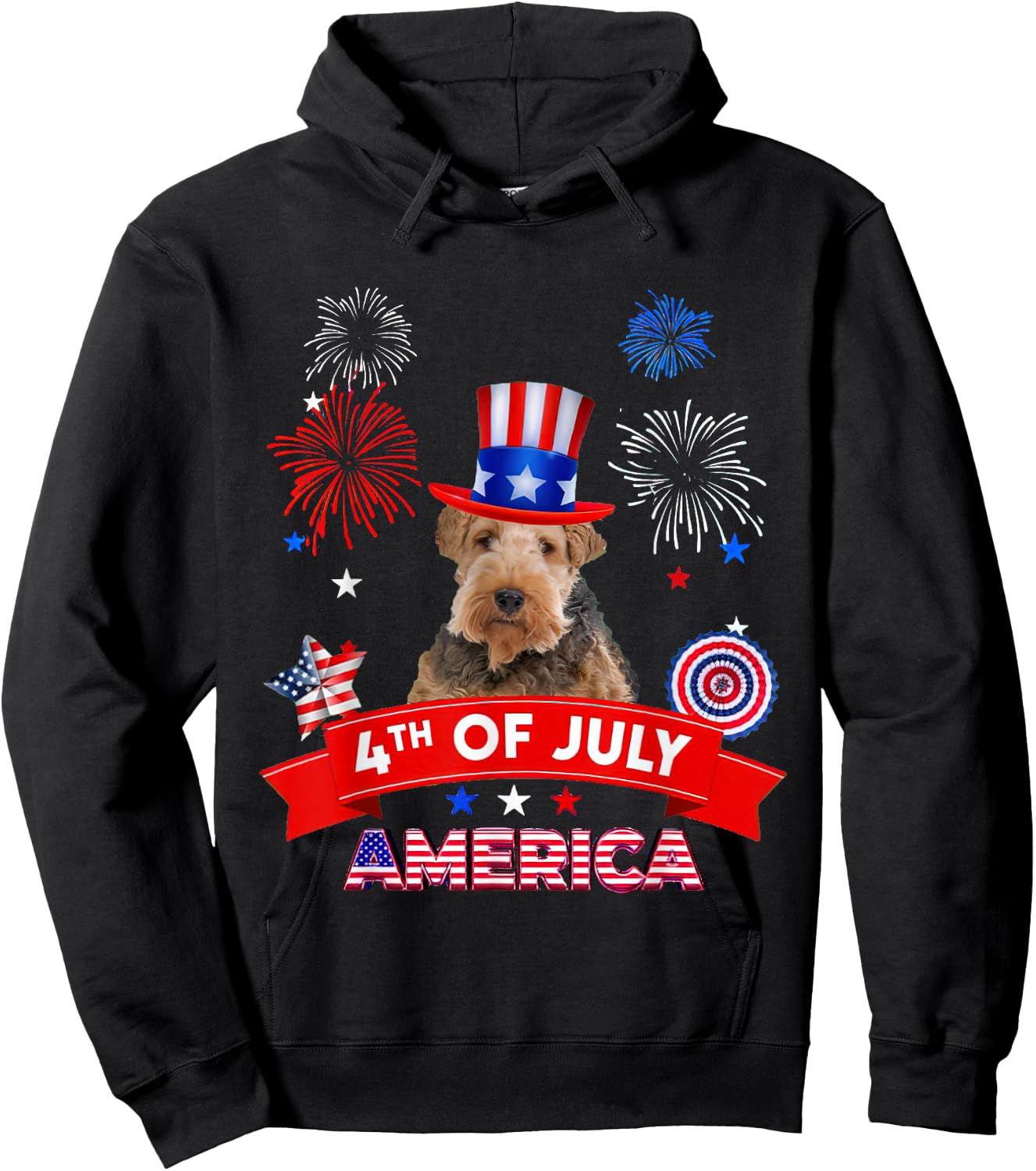 4th of July Decor Patriotic LOVE Wire Fox Terrier Dog USA Hoodie - Hoodie | Black