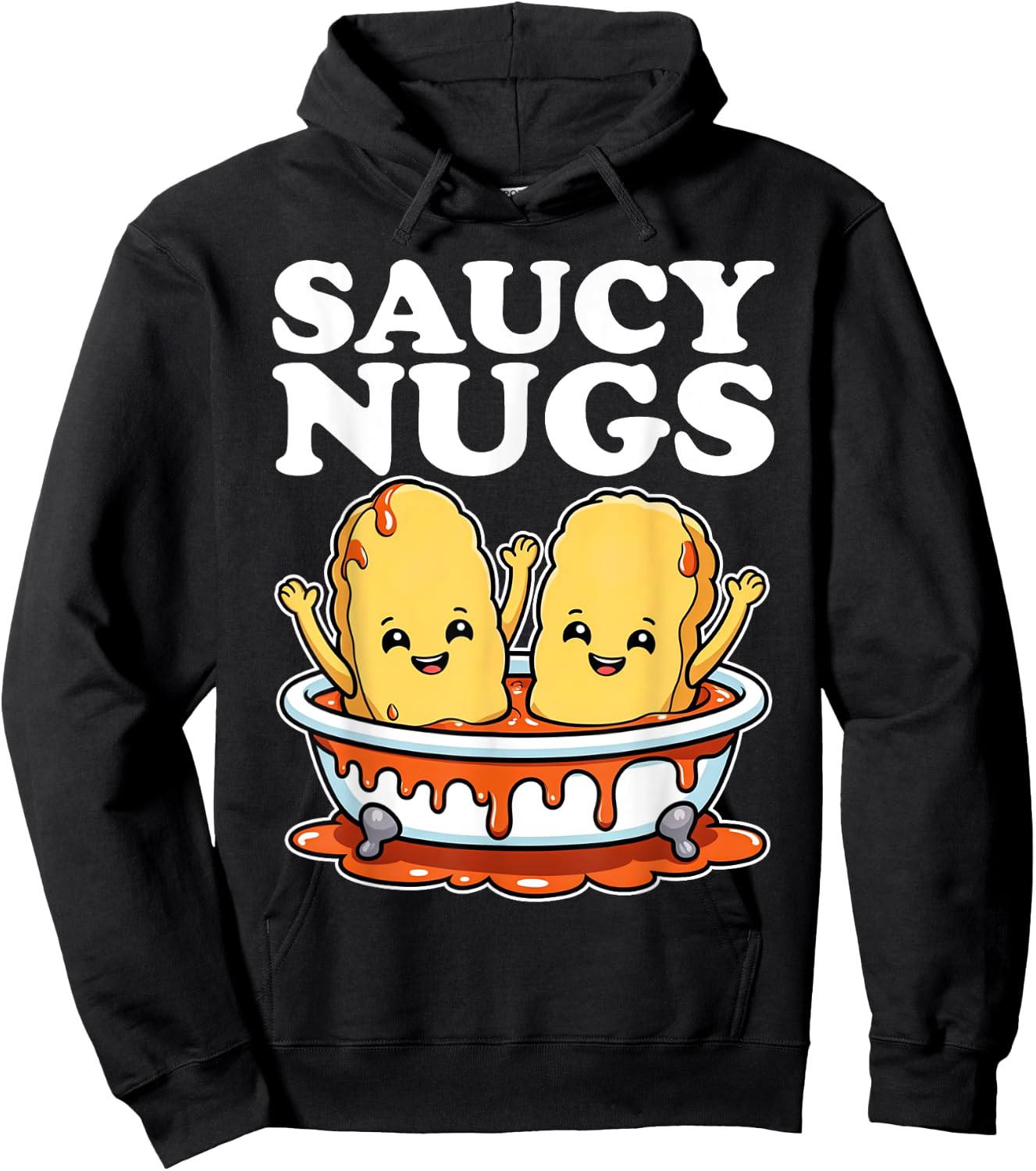 Funny Saucy Nugs Cartoon Food BBQ Sauce Chicken Nuggets Hoodie - Hoodie | Black