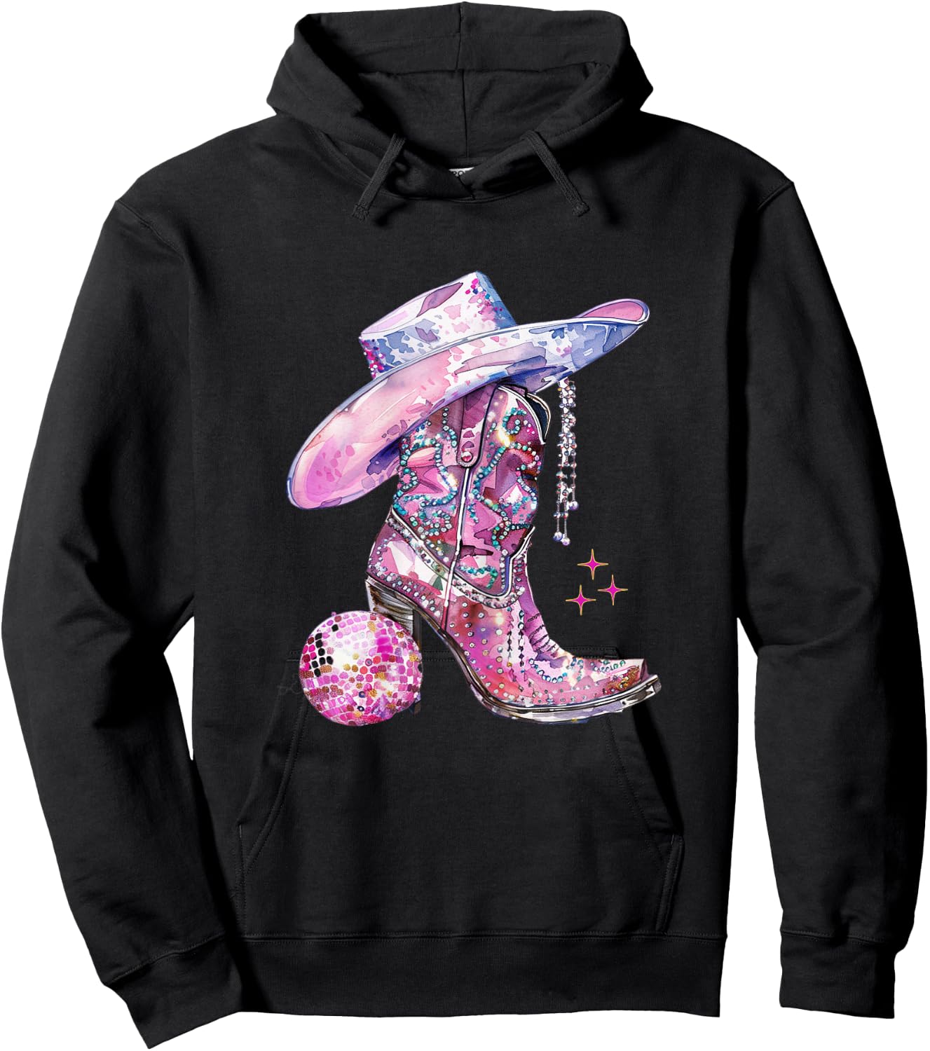 Pink Cowgirl Girl Western Country Music Disco Party Rodeo Hoodie - Hoodie | Black