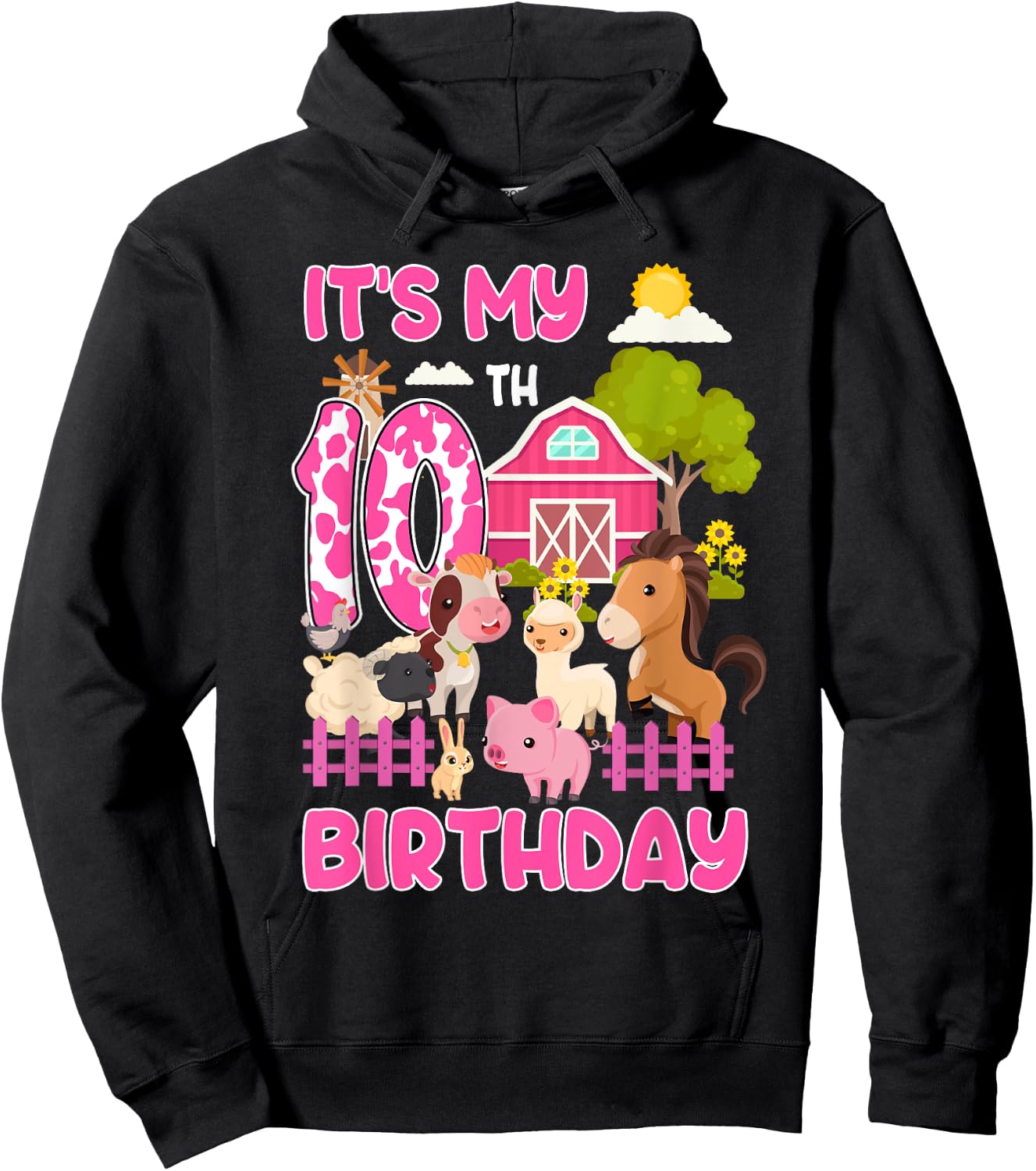 It’s My 10th Birthday Farm Animals 10 Year Old Girl Party Hoodie - Hoodie | Black
