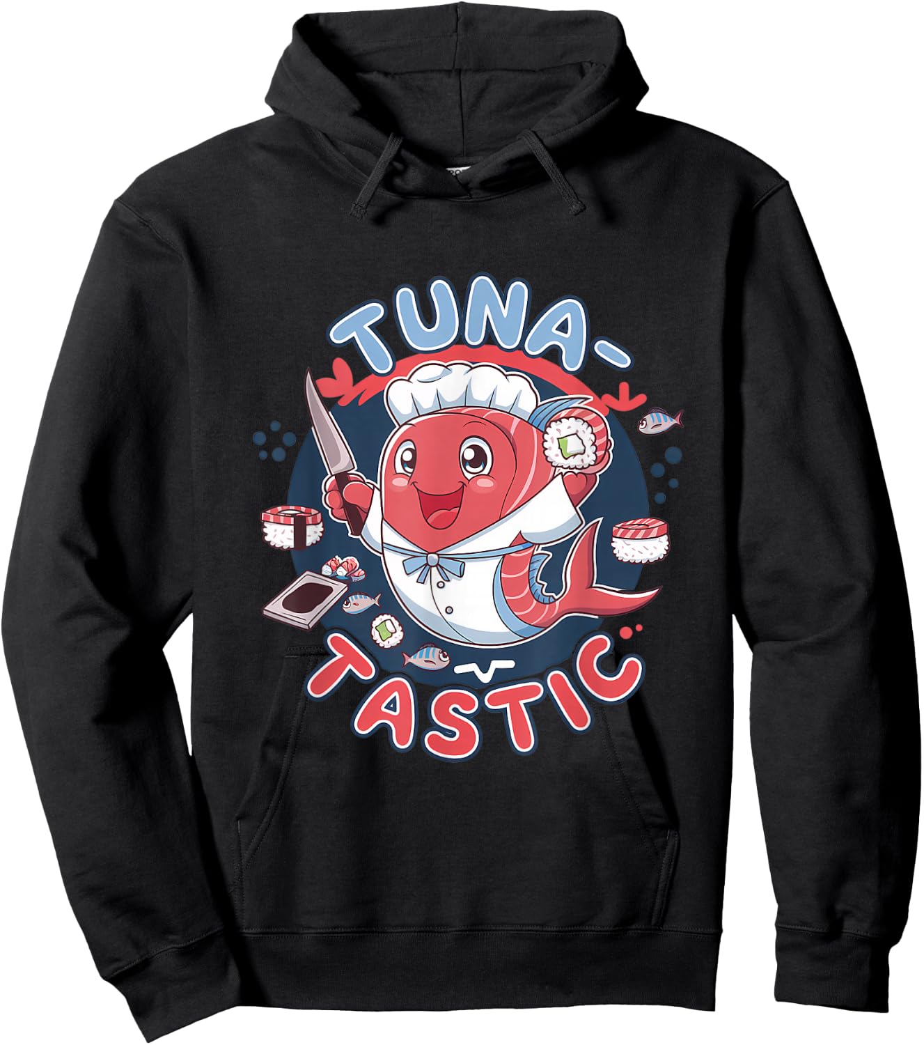 Tuna-Tastic Kawaii Tuna Sushi Chef Pun Hoodie - Hoodie | Black