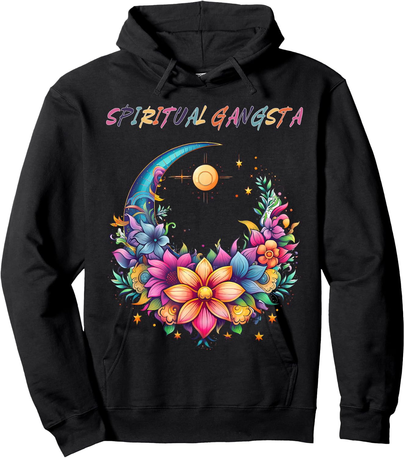 Spiritual Gangsta Floral Moon Yoga Meditation Mandala Hoodie - Hoodie | Black