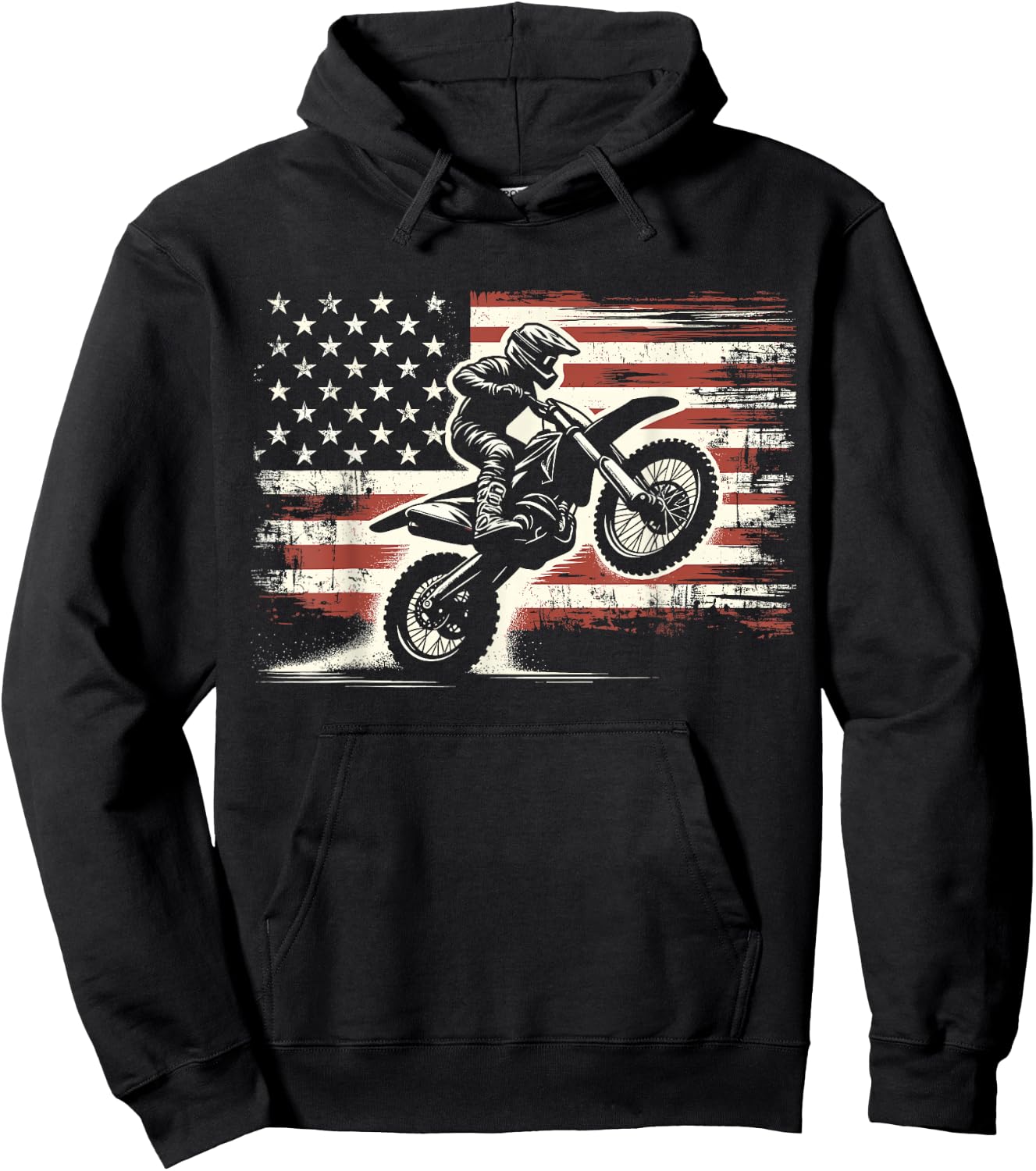 Dirt Bike American Flag Motocross Biker Vintage USA , Small, Black Hoodie - Hoodie | Black