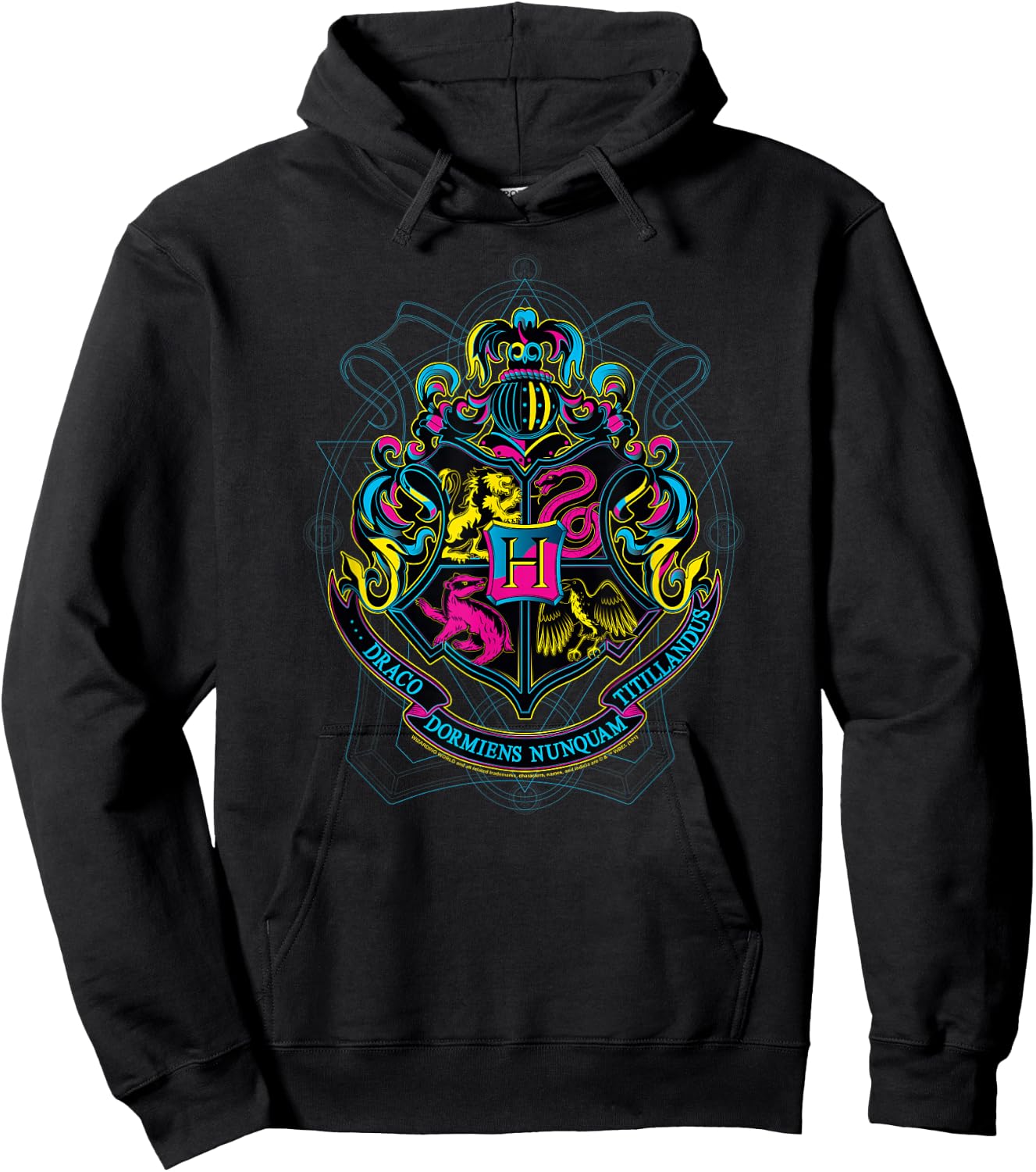 Harry Potter Neon Hogwarts Shield with Motto Hoodie - Hoodie | Black