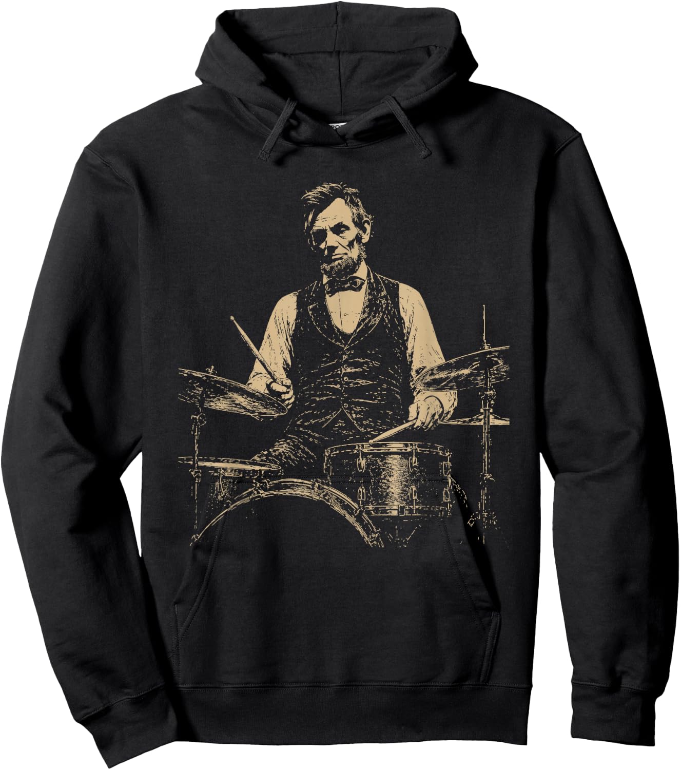 Abraham Lincoln Historic President Playing Drums Vintage Hoodie - Hoodie | Black