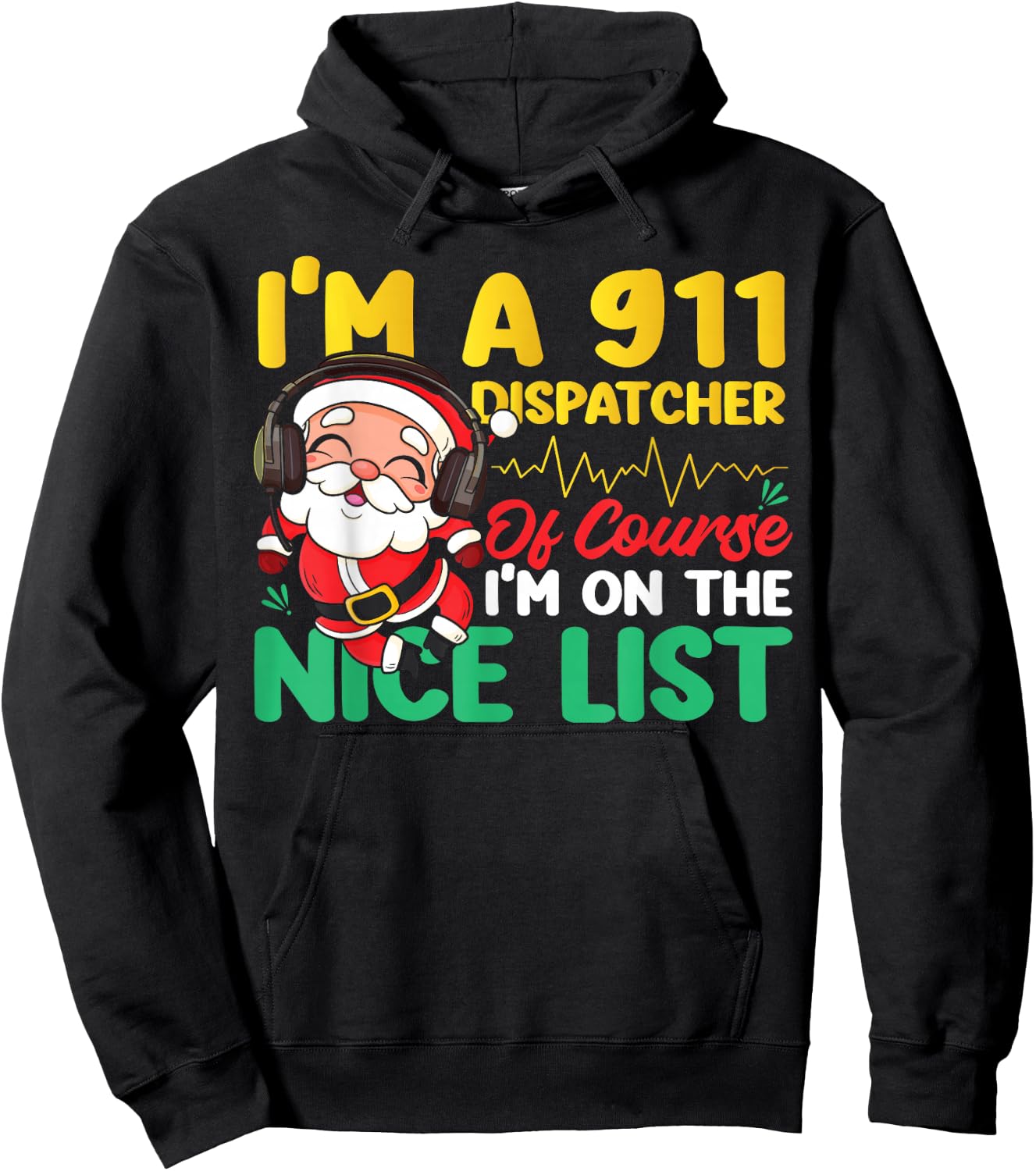 911 Dispatcher Thin Gold Yellow Line Christmas I'm A 911 Hoodie - Hoodie | Black