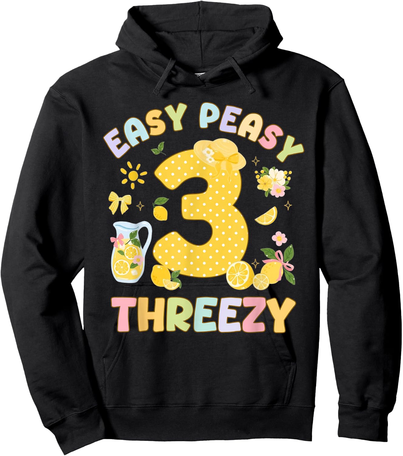 Easy Peasy Threezy 3rd Birthday Girl Cute Lemon Juice 3 Year Hoodie - Hoodie | Black