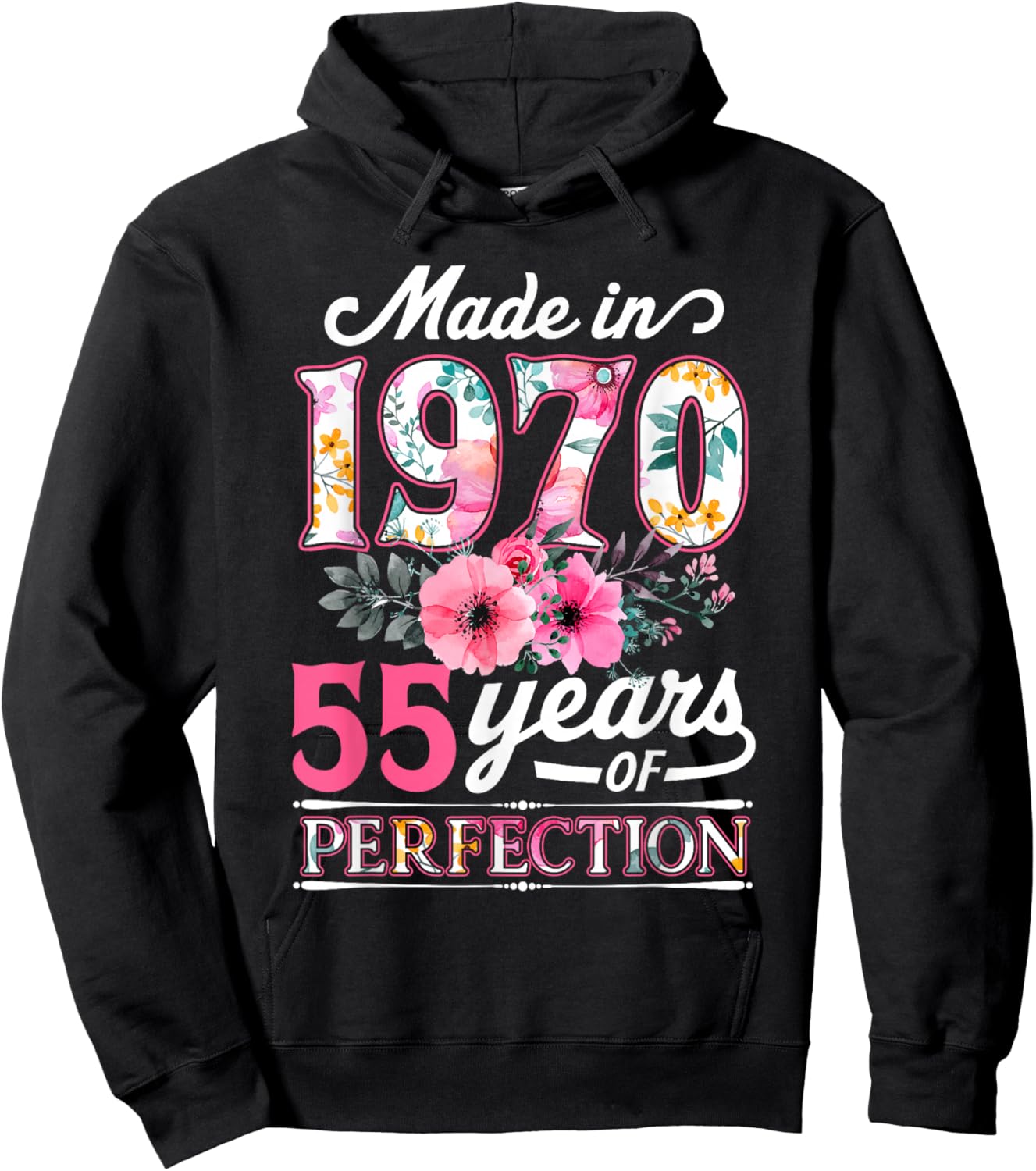 55 Year Old Made In 1970 Floral Flower 55th Birthday Hoodie - Hoodie | Black