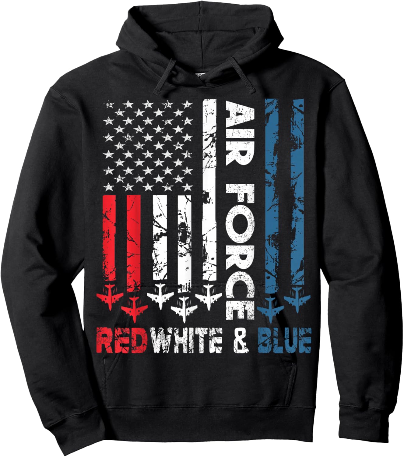 Air Force Red White and Blue 4th of July Vintage USA Flag Hoodie - Hoodie | Black