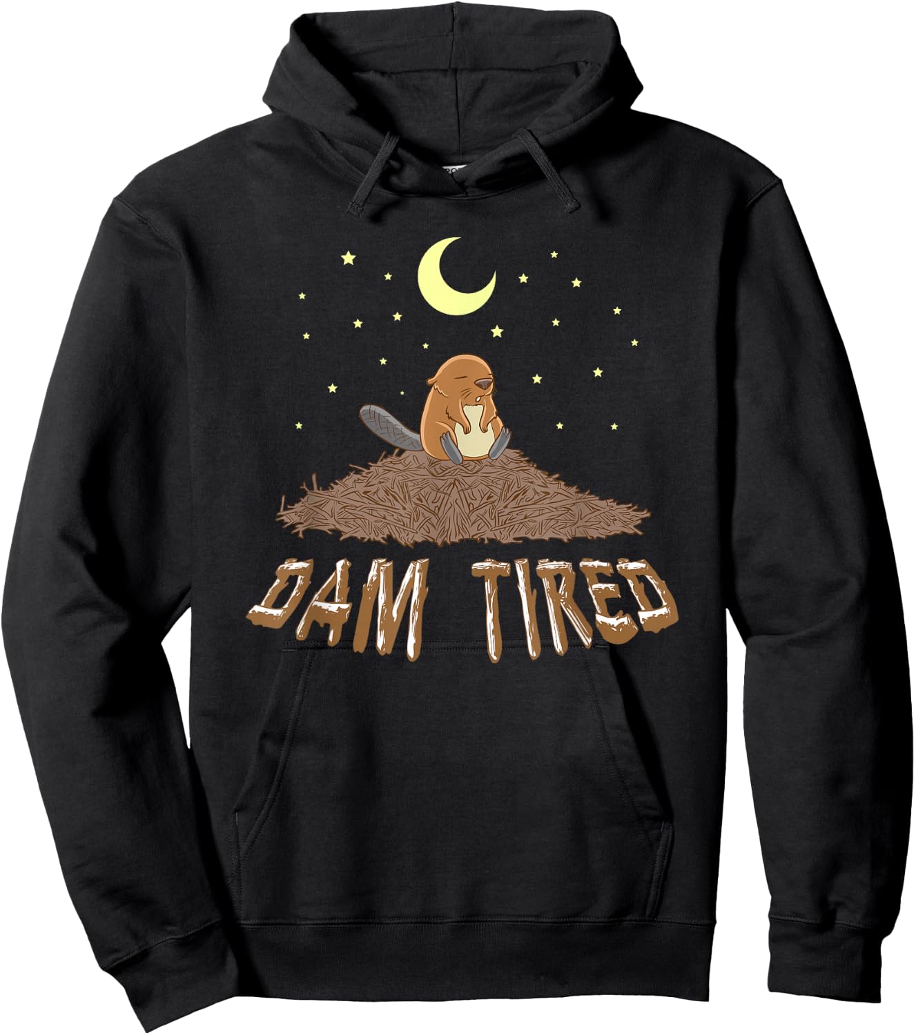 Animal Pajama Night Shirt - DAM TIRED Beaver Hoodie - Hoodie | Black