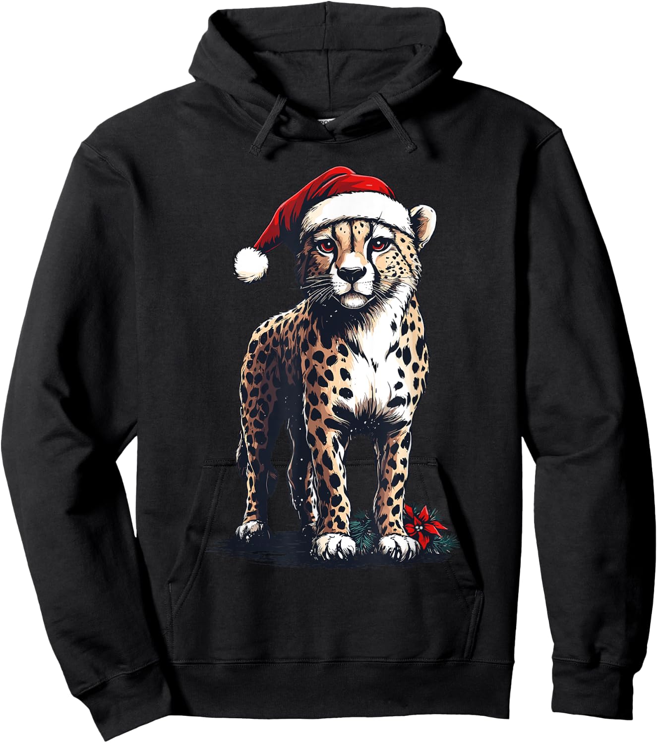 Cheetah Santa Hat Cheetah Lover Men Women Kids Christmas Hoodie - Hoodie | Black