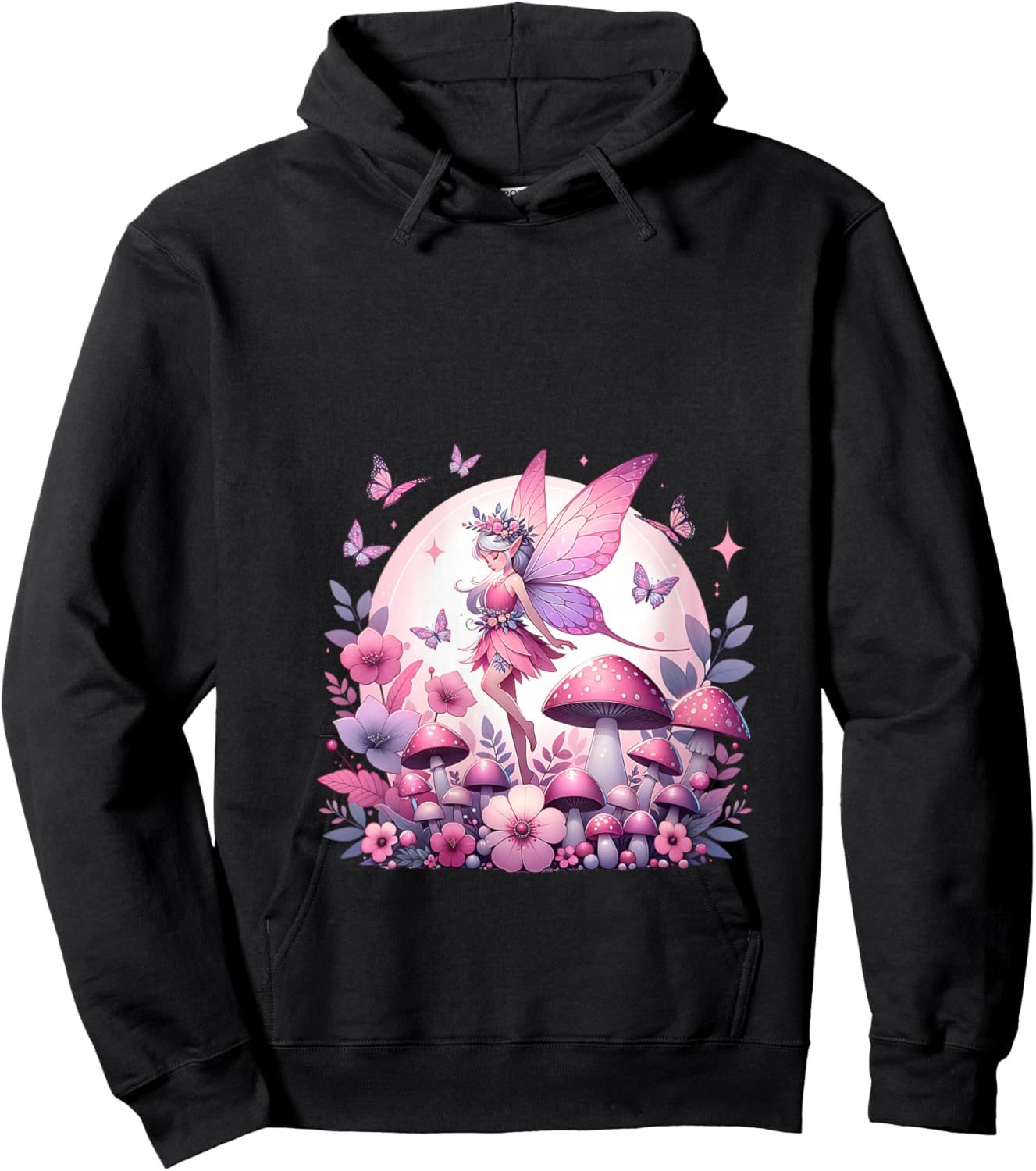 Enchanted Forest Fantasy Fairy Mystical Butterfly & Floral V-Neck Hoodie - Hoodie | Black