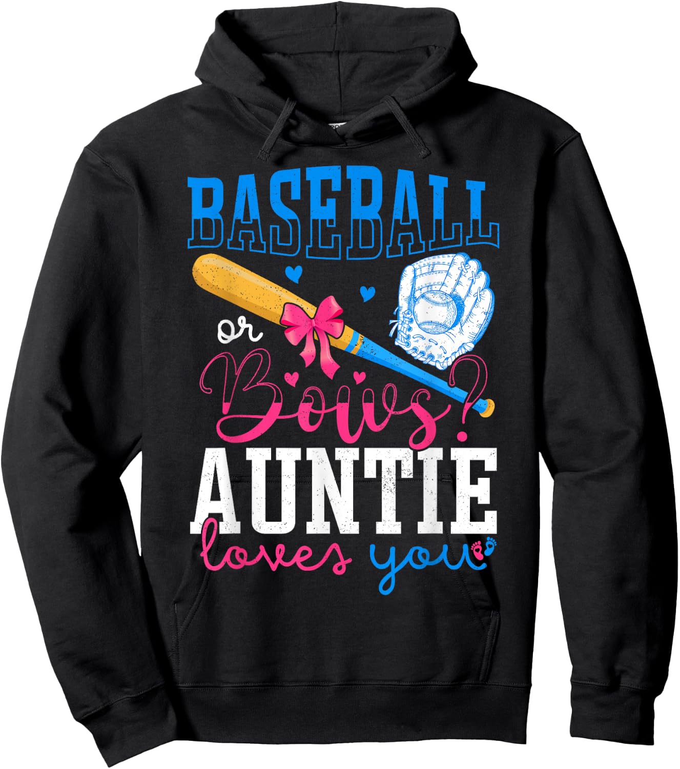 Baseball And Bows Auntie Loves You Gender Reveal Party Hoodie - Hoodie | Black