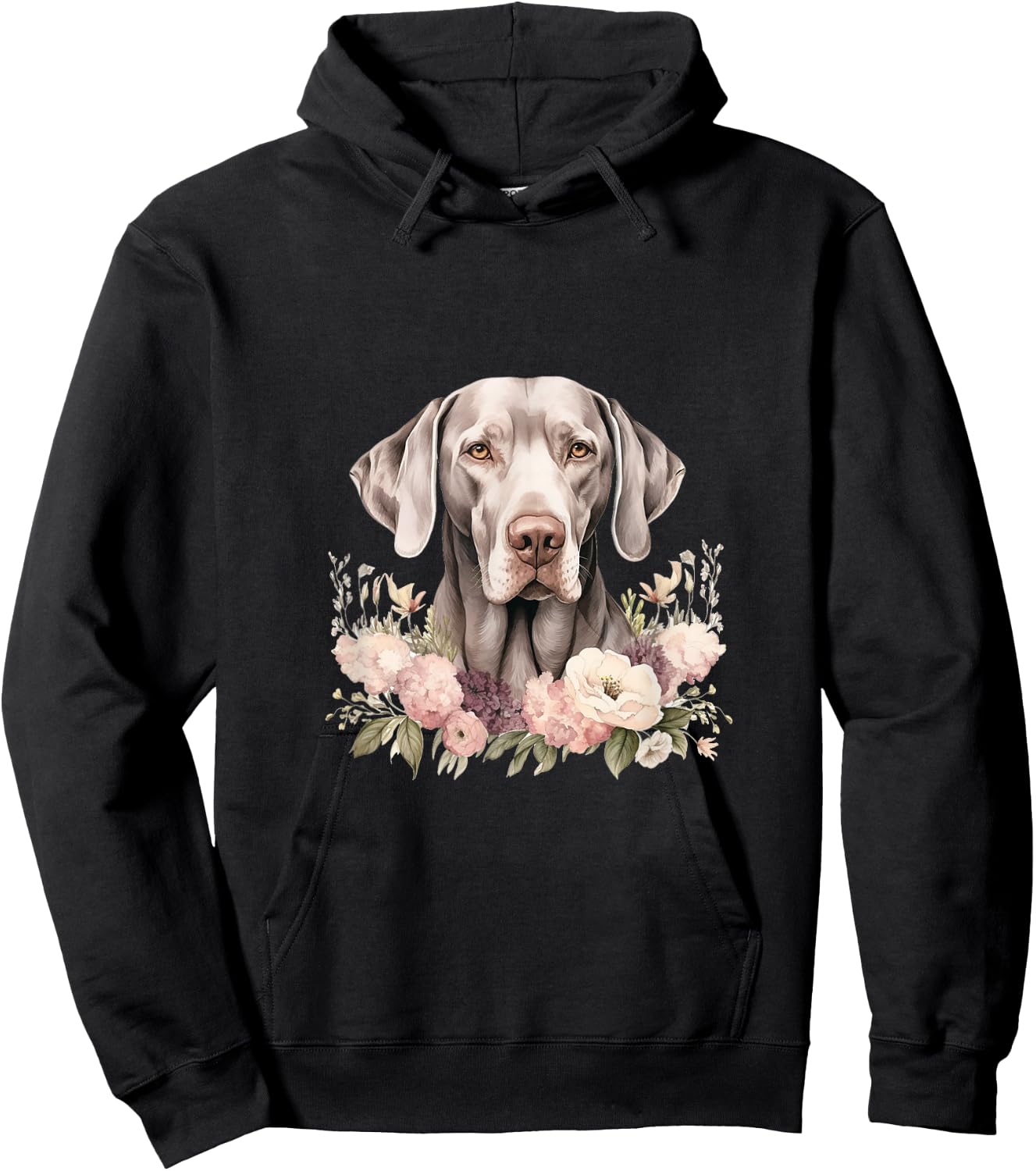 Weimaraner Dog With Flowers Vintage Pastel Floral Border Hoodie - Hoodie | Black