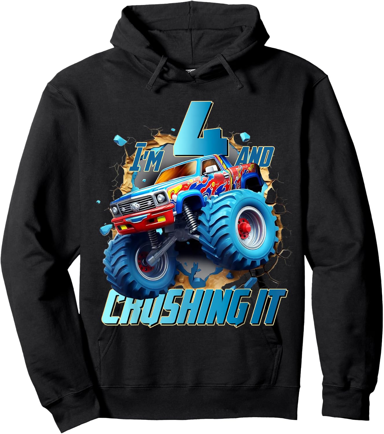 I'm Crushing it Monster Truck 4 Year Old Boys 4th Birthday Hoodie - Hoodie | Black