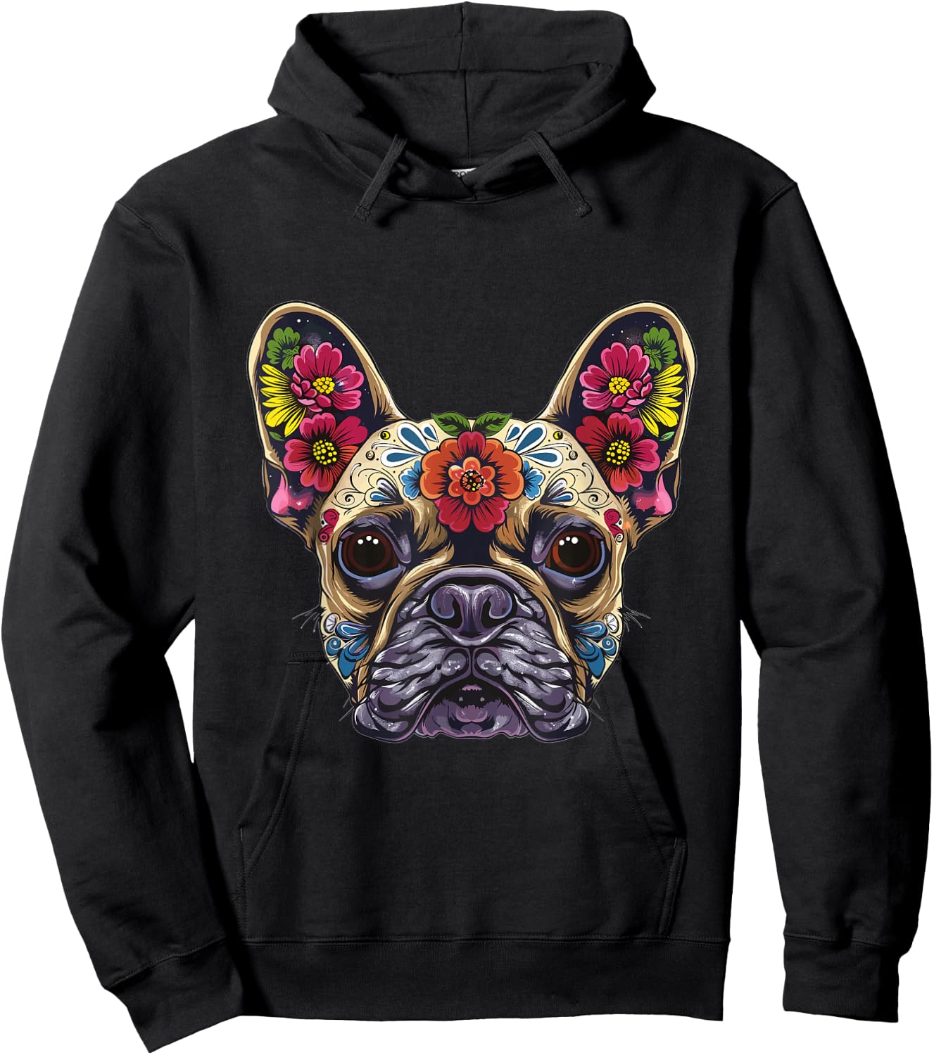French Bulldog Sugar Skull Dia De Los Muertos Graphic Men Women Kids Hoodie - Hoodie | Black