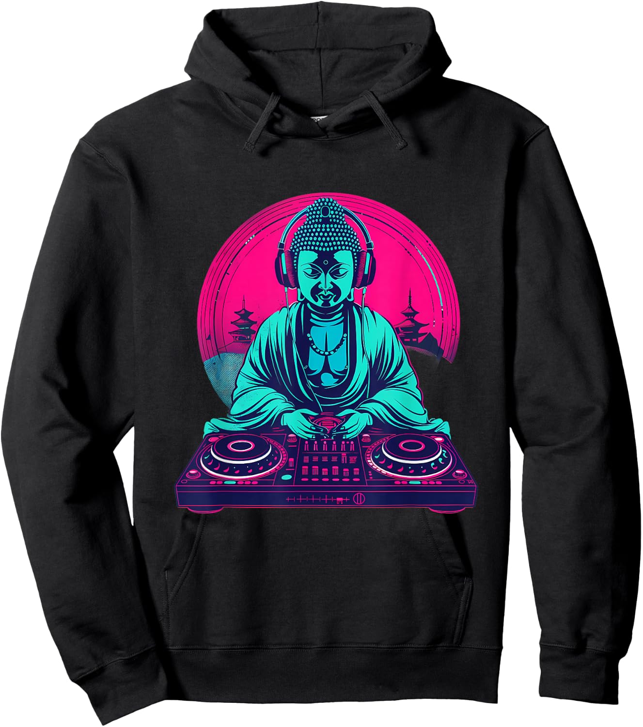 Buddha DJ Techno EDM House Buddhism Turntable DJ Buddha Hoodie - Hoodie | Black