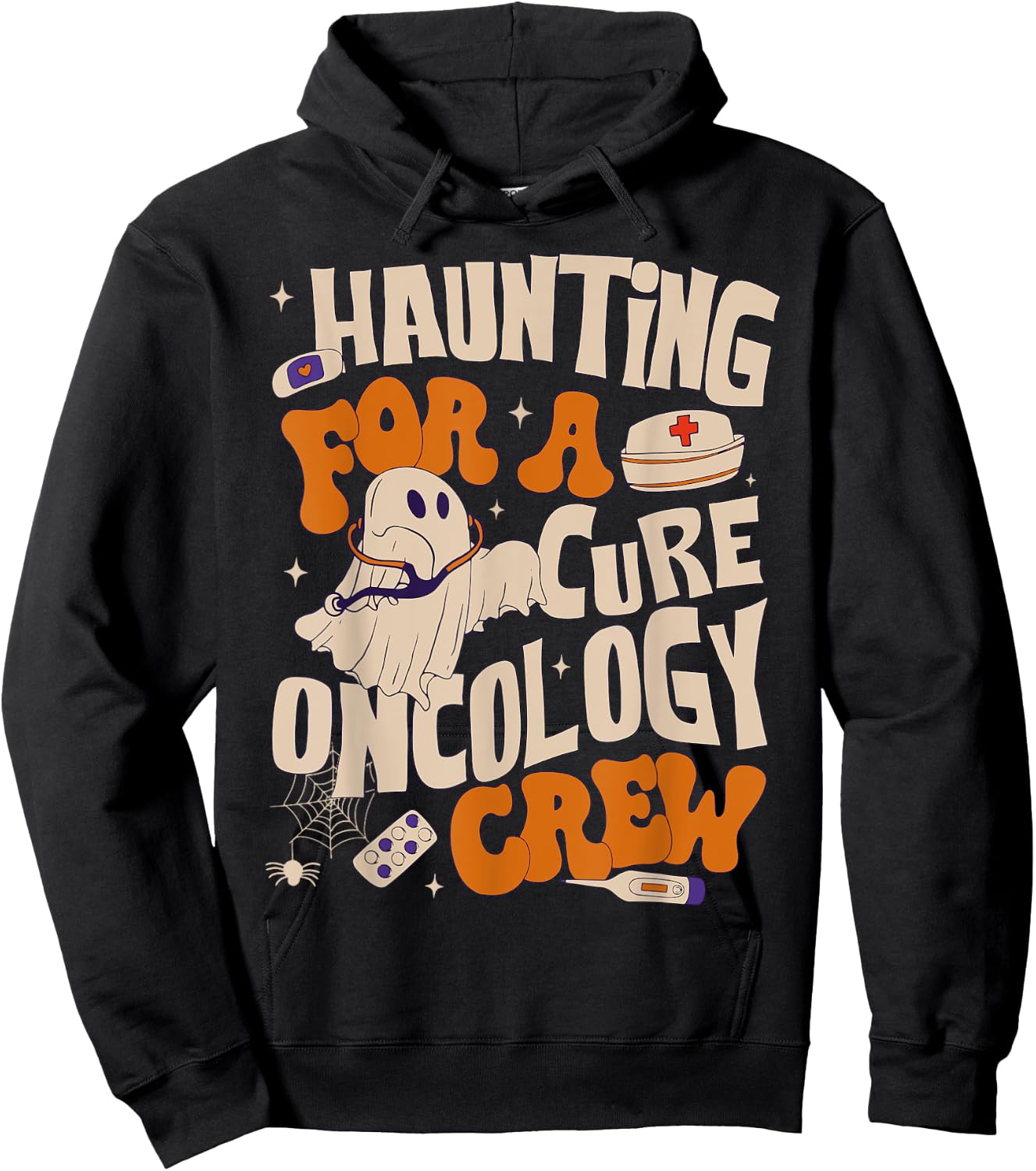 Haunting For A Cure Oncology Crew Ghost Nurse Halloween Hoodie - Hoodie | Black