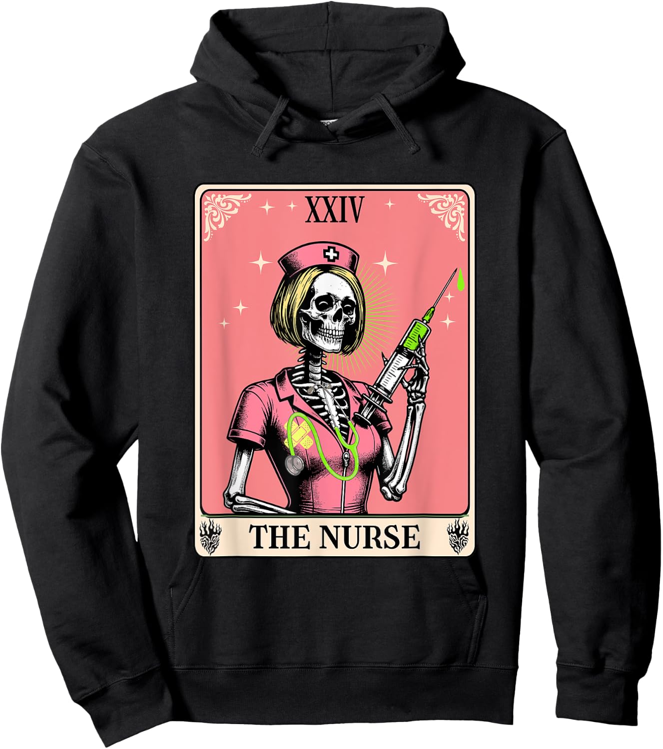 The Nurse Tarot Card Whimsy Goth Skeleton Girl Halloween Hoodie - Hoodie | Black