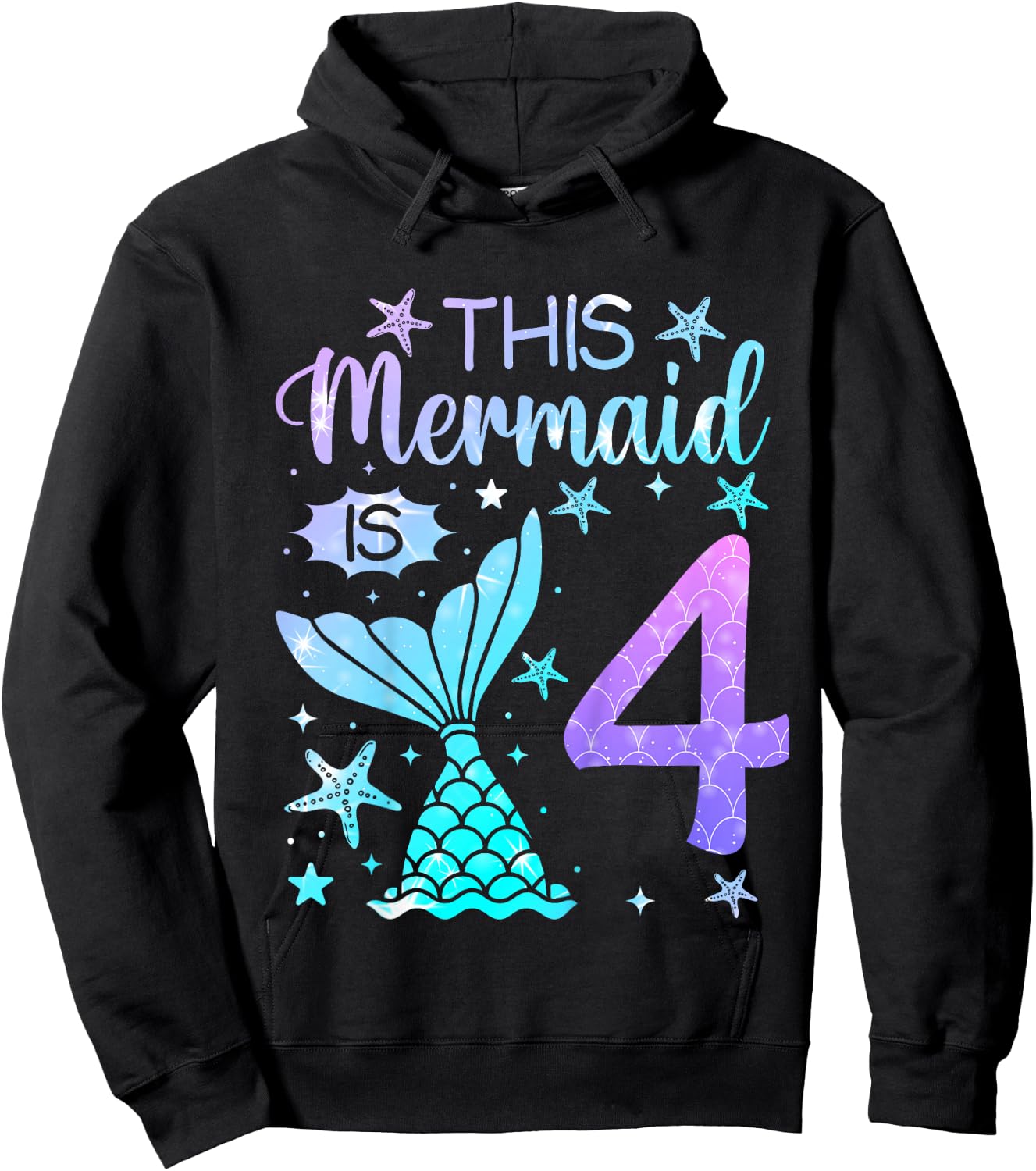 4th Birthday Shirt Girl 4yr Four 4 Year Old Mermaid Bday Hoodie - Hoodie | Black