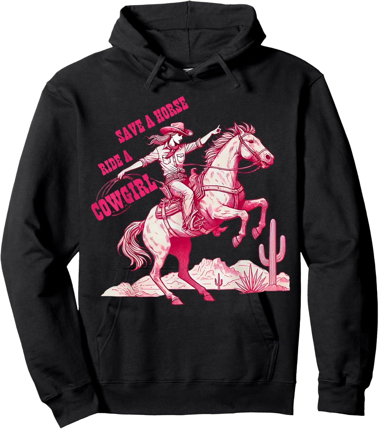 Save A Horse Ride A Cowgirl Pink Cowgirl Western Rodeo Retro Hoodie - Hoodie | Black
