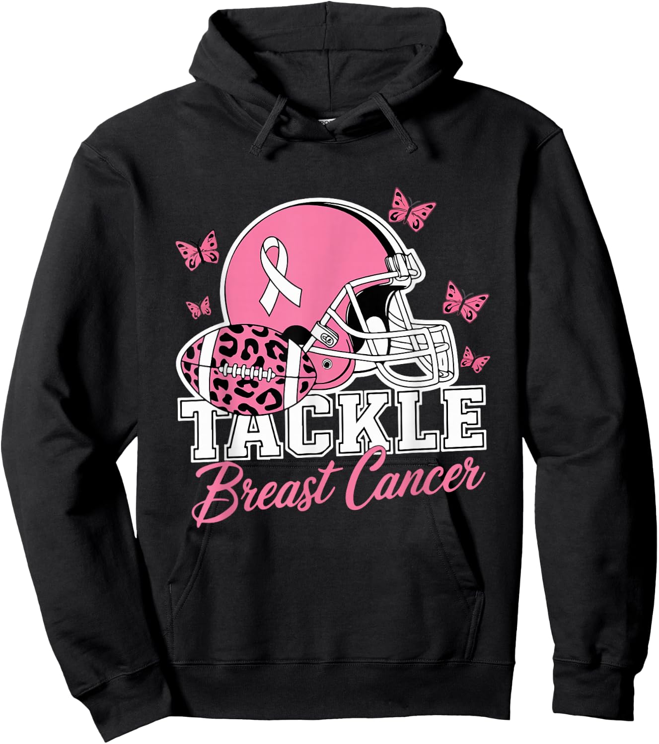 Tackle Breast Cancer Pink Ribbon American Fantasy Football Hoodie - Hoodie | Black