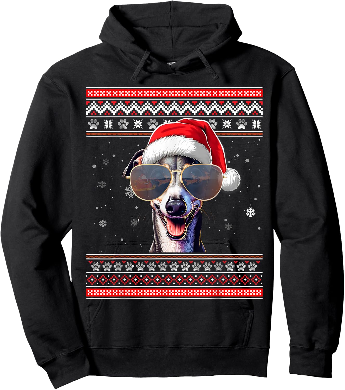 Ugly Sweater X-mas Santa Italian Greyhound Dog Christmas Hoodie - Hoodie | Black