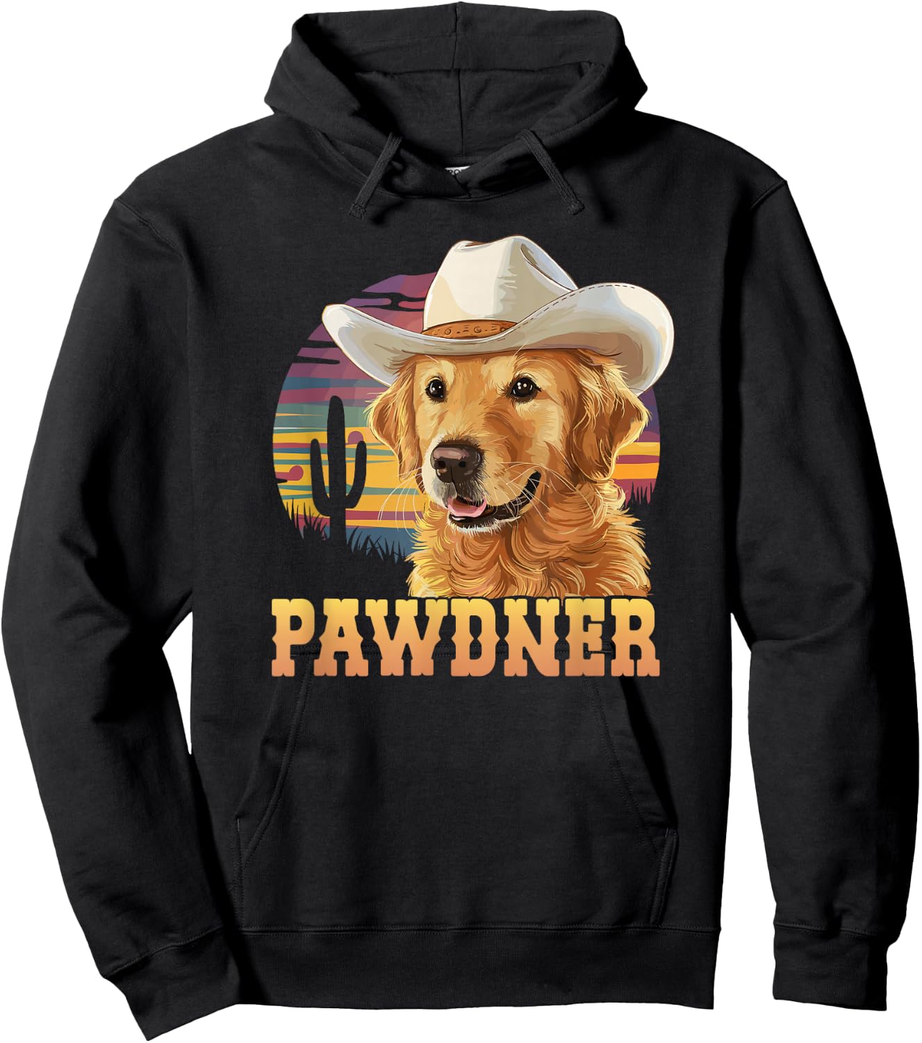Pawdner Cowboy Hat Western Golden Retriever Dog Mom Hoodie - Hoodie | Black