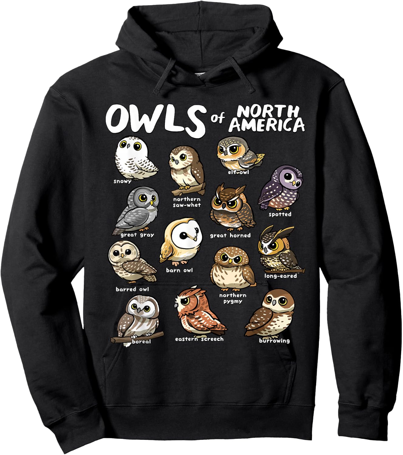 Owls of North America Shirt Birdwatcher Bird Lover Owl Lover Hoodie - Hoodie | Black