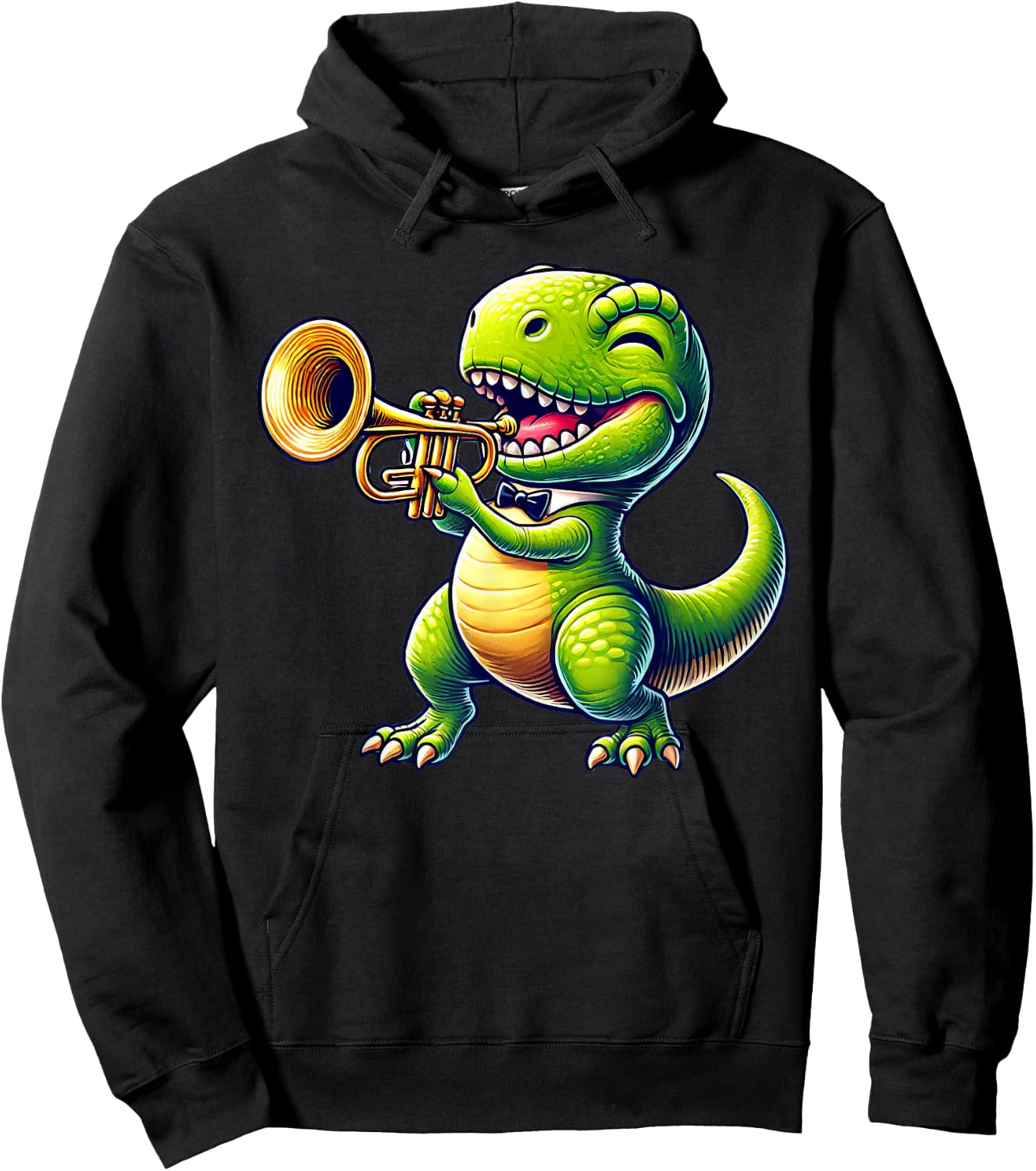 T-Rex Dinosaur Playing Trumpet Musician Music Hoodie - Hoodie | Black