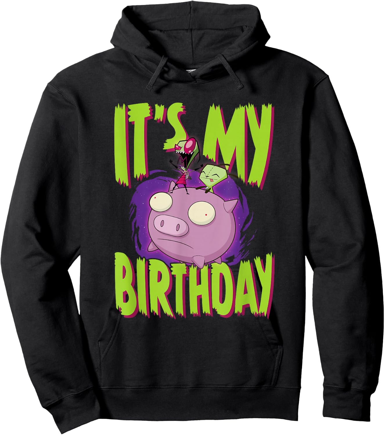 Invader Zim It's My Birthday Zim & Gir Riding Pig Hoodie - Hoodie | Black