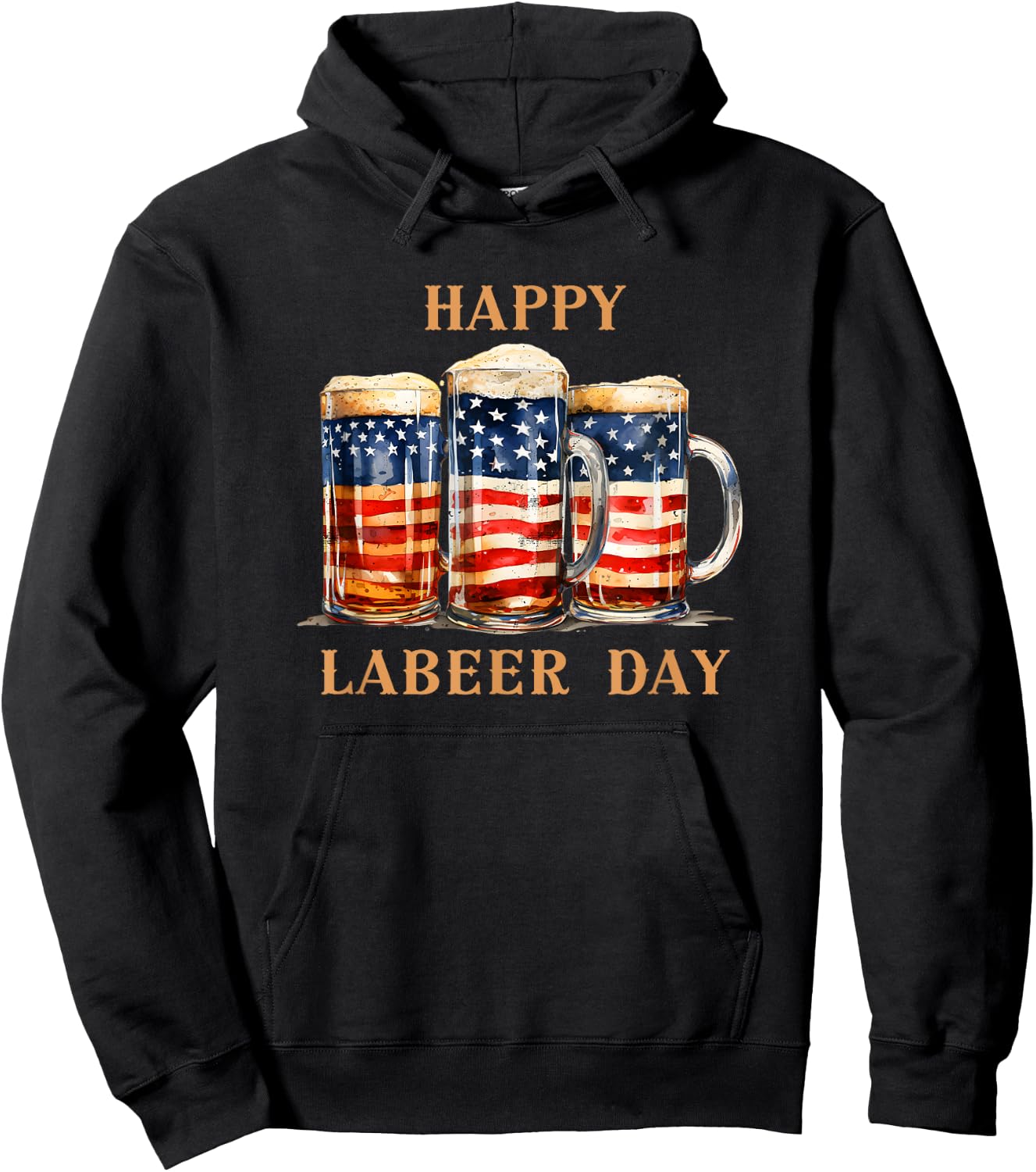 American Flag Beer Happy Labeer Day Funny Labor Day Hoodie - Hoodie | Black
