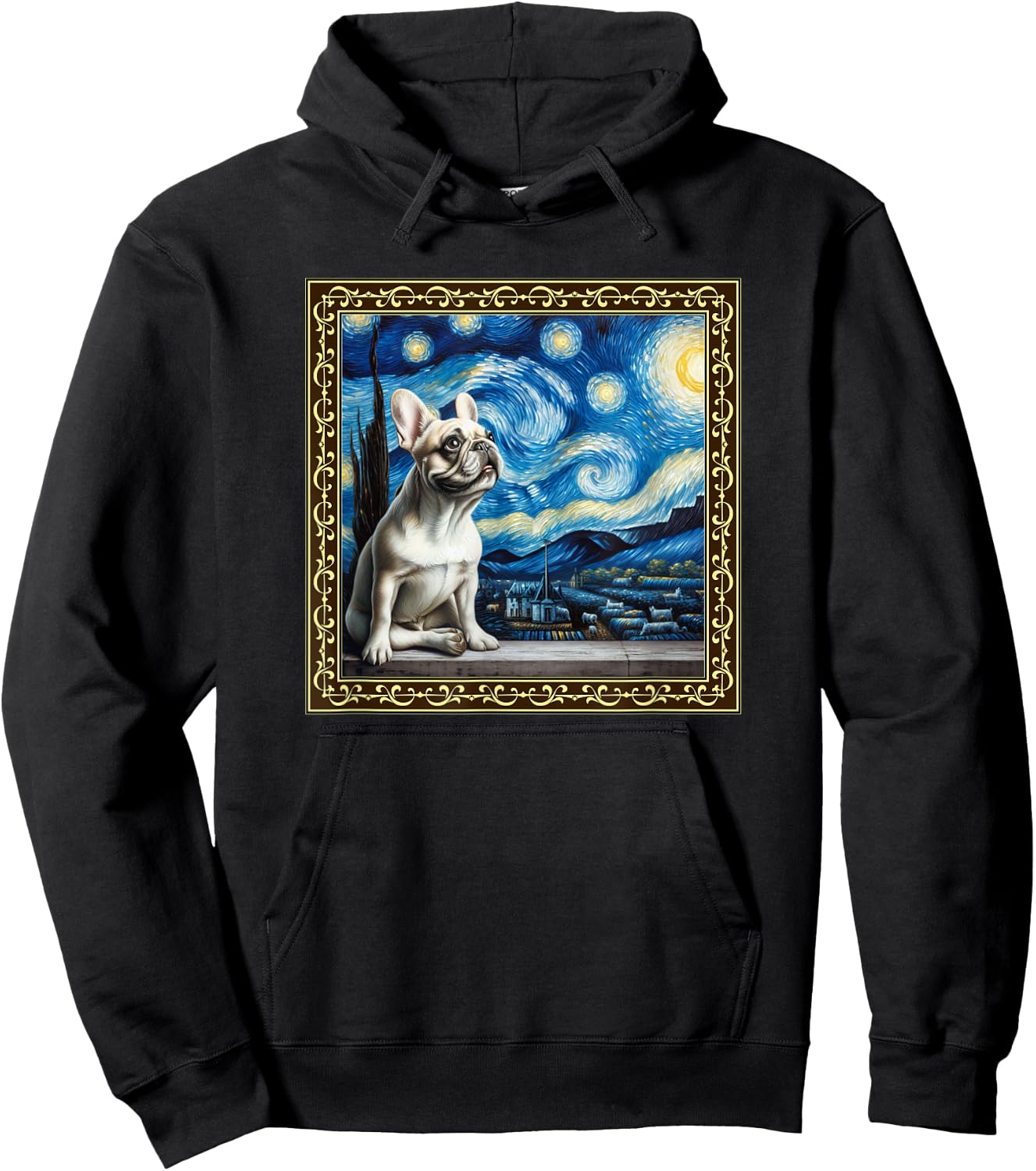 Starry Night French Bulldog Van Gogh Frenchie Painting Women Hoodie - Hoodie | Black
