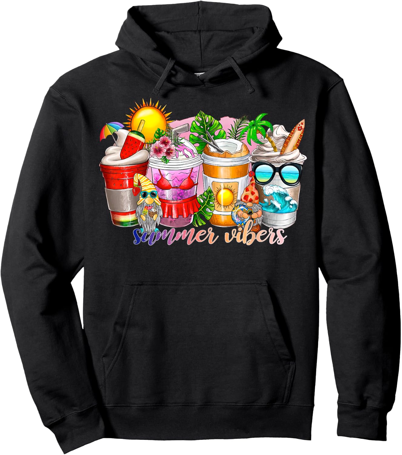 Summer Vibes Iced Latte Fruit Juice Tropical Summer Vacation Hoodie - Hoodie | Black