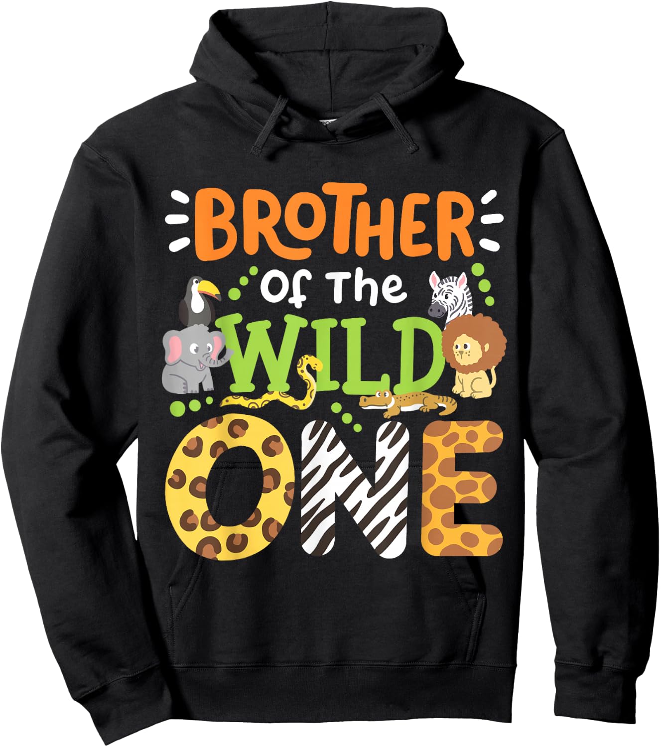 Brother Of The Wild One Kids Boys Safari Zoo Birthday Family Hoodie - Hoodie | Black