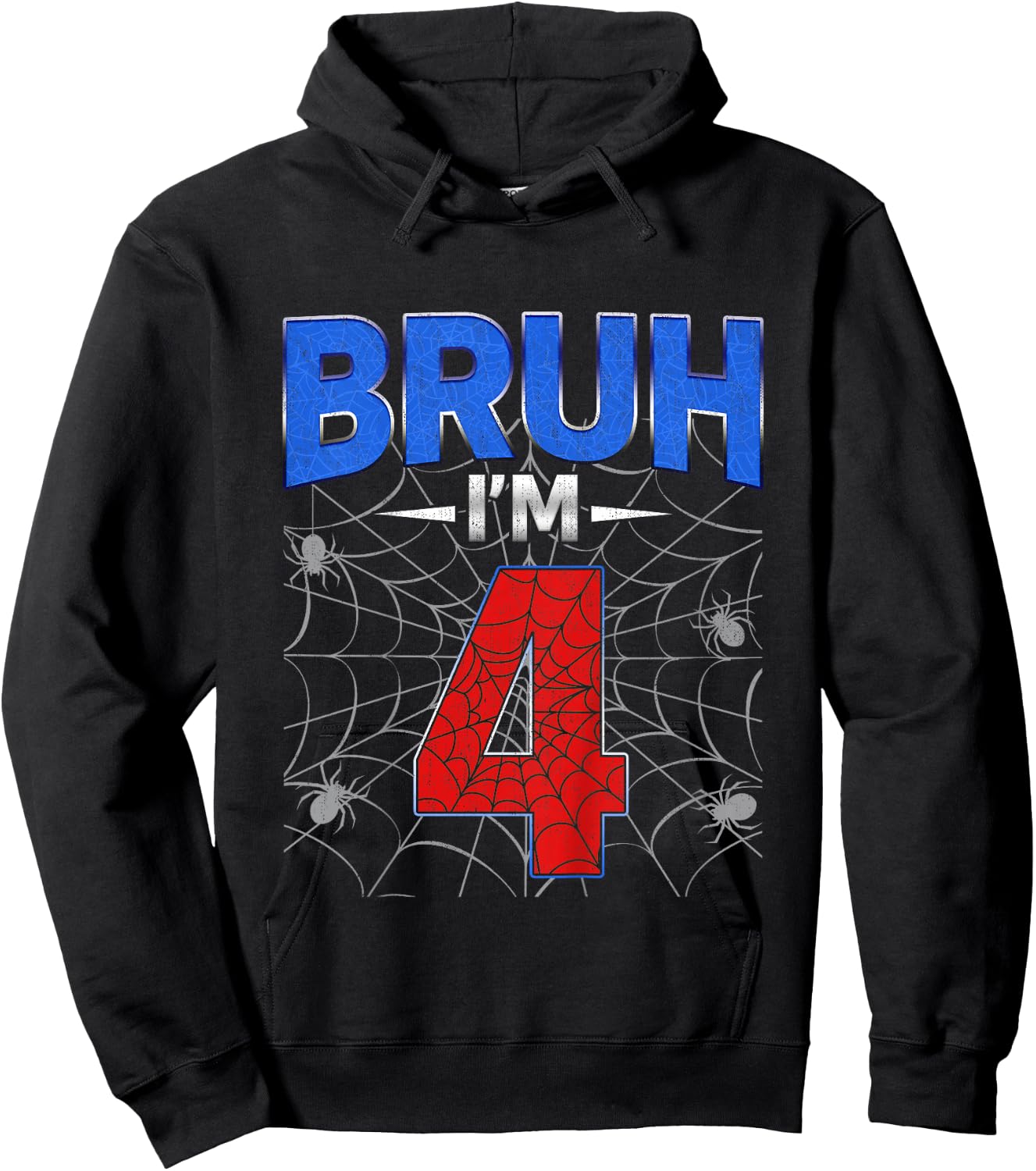 Kids Bruh I'm 4 Year Old Funny 4th Birthday Boys Kids Spider Web Hoodie - Hoodie | Black