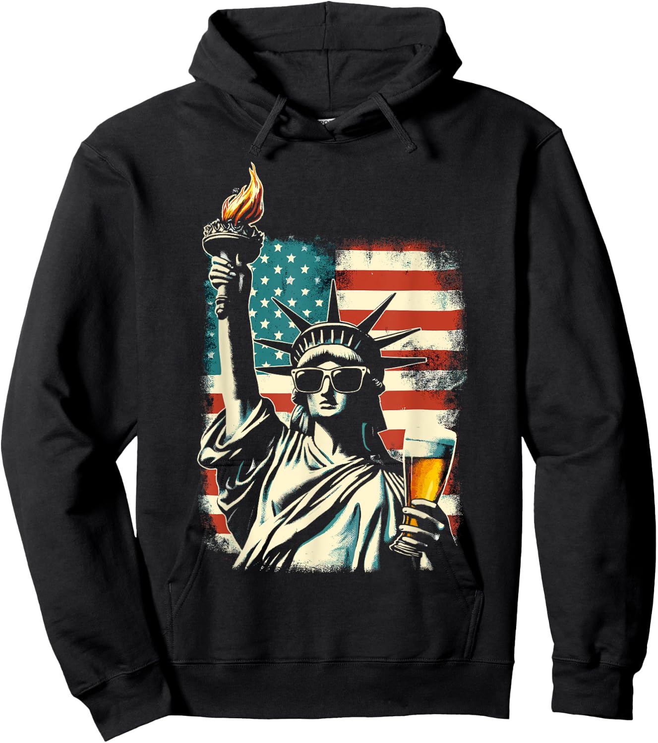 USA Statue of Liberty 4th of July Party Beer Funny Patriotic Women Men Hoodie - Hoodie | Black