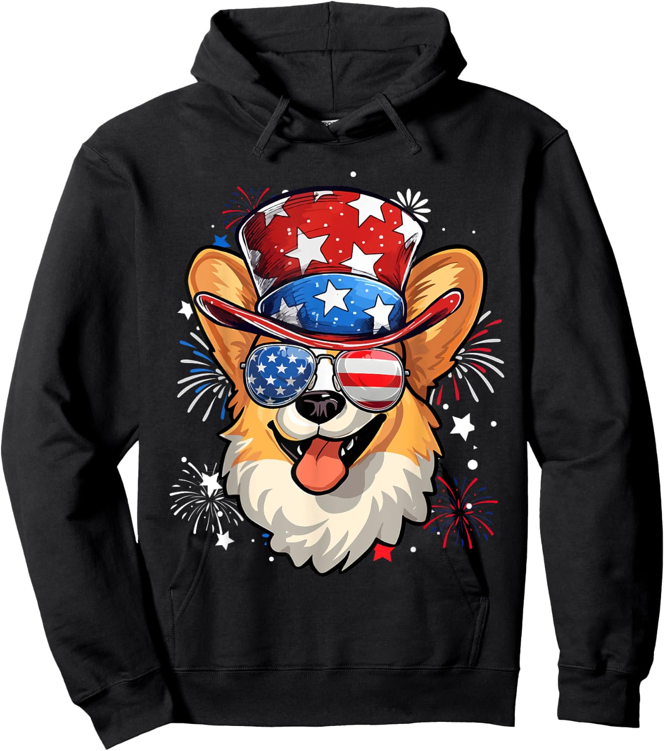 Pembroke Welsh Corgi Patriotic USA Flag 4th Of July Dog Hoodie - Hoodie | Black