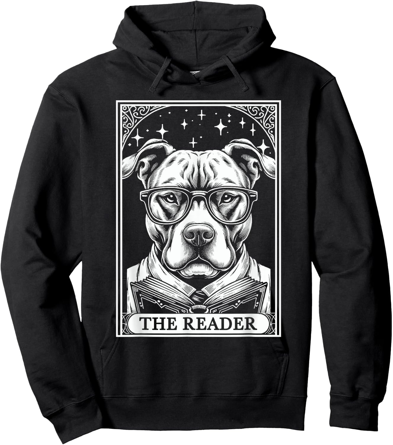 Tarot Card Vintage Pit Bull Pittie Dog Book Lover The Reader Hoodie - Hoodie | Black