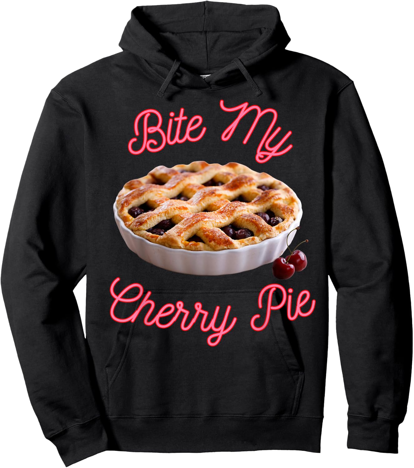 Bite My Cherry Cream Pie Funny sarcastic cherries Hoodie - Hoodie | Black